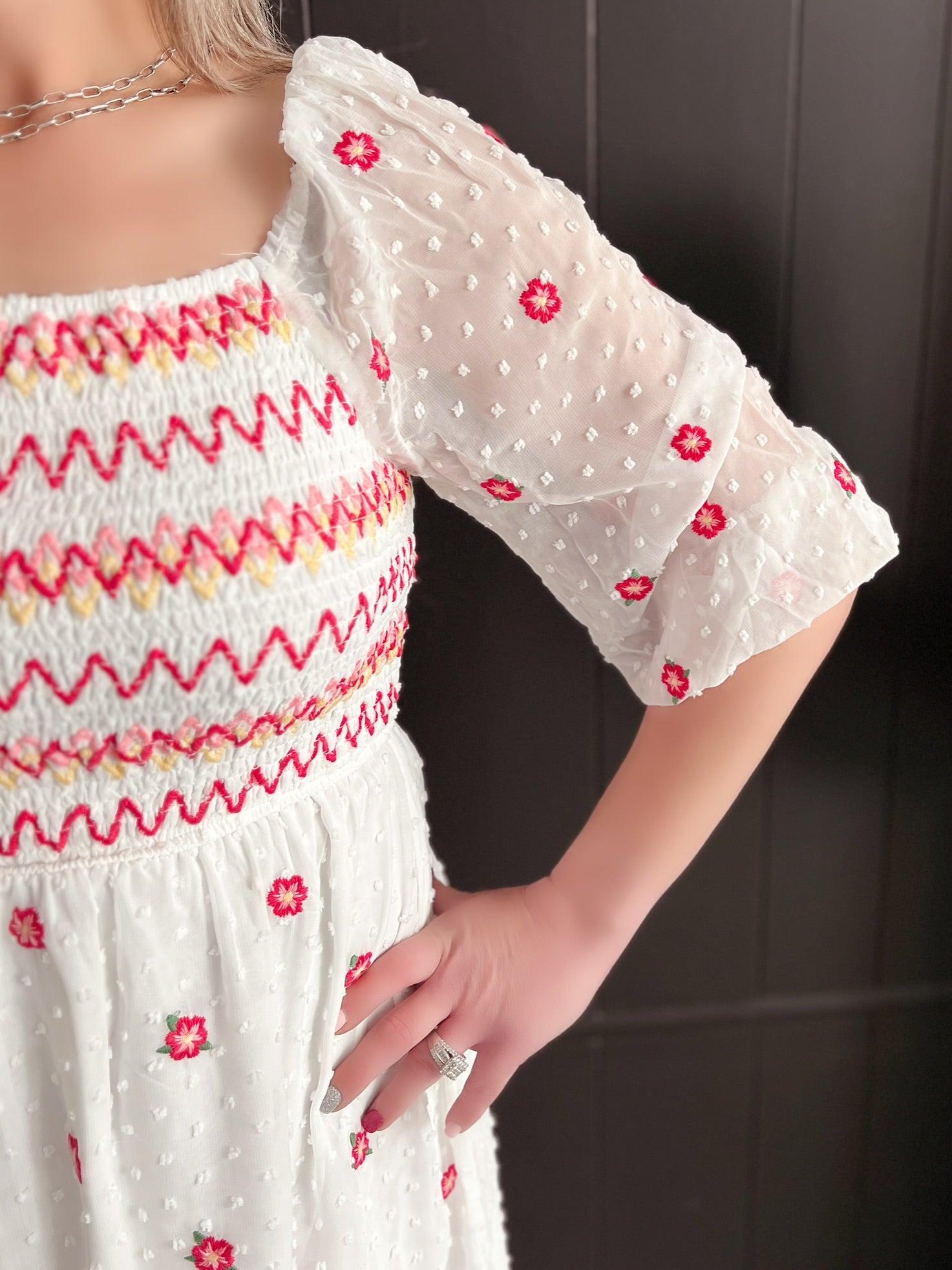 Ivory Floral Embroidered Dress Product Image