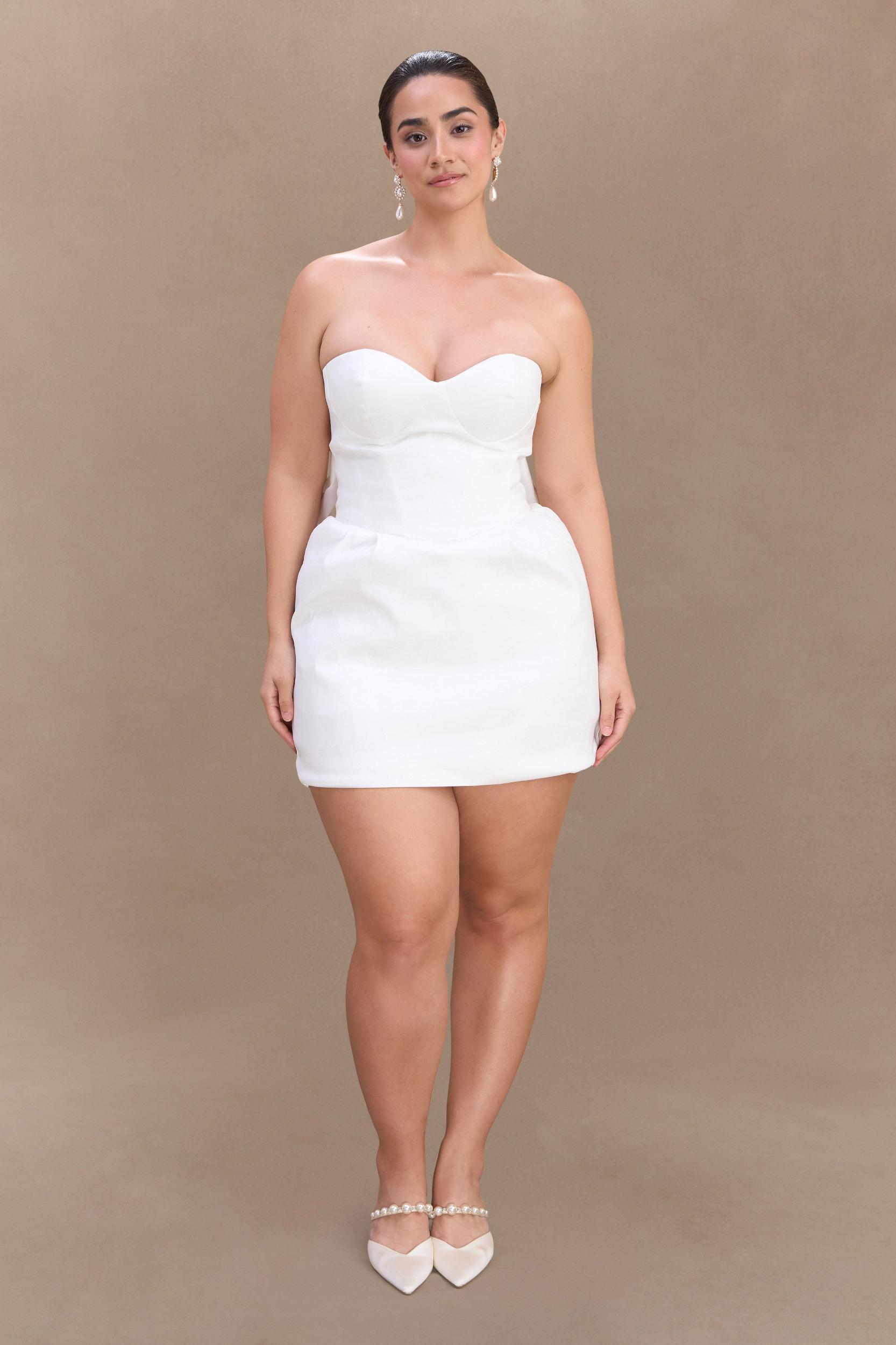 Suzette Taffeta Bow Mini Dress - White Product Image