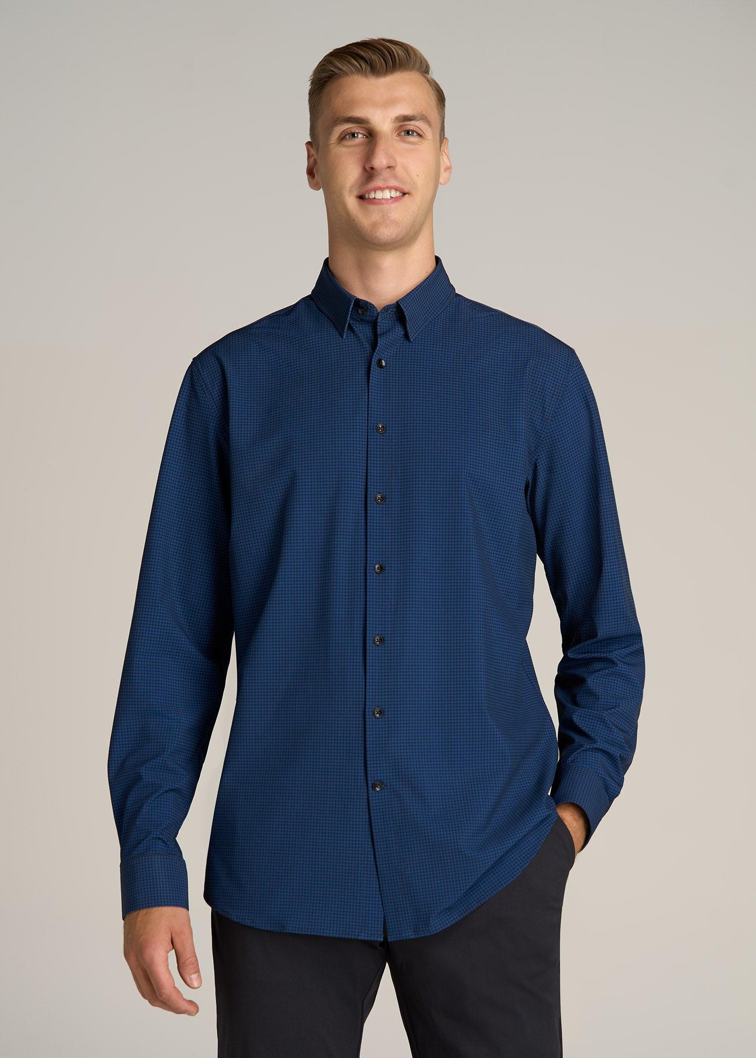 Traveler Stretch Dress Shirt for Tall Men in Black and Blue Micro Check Male Product Image