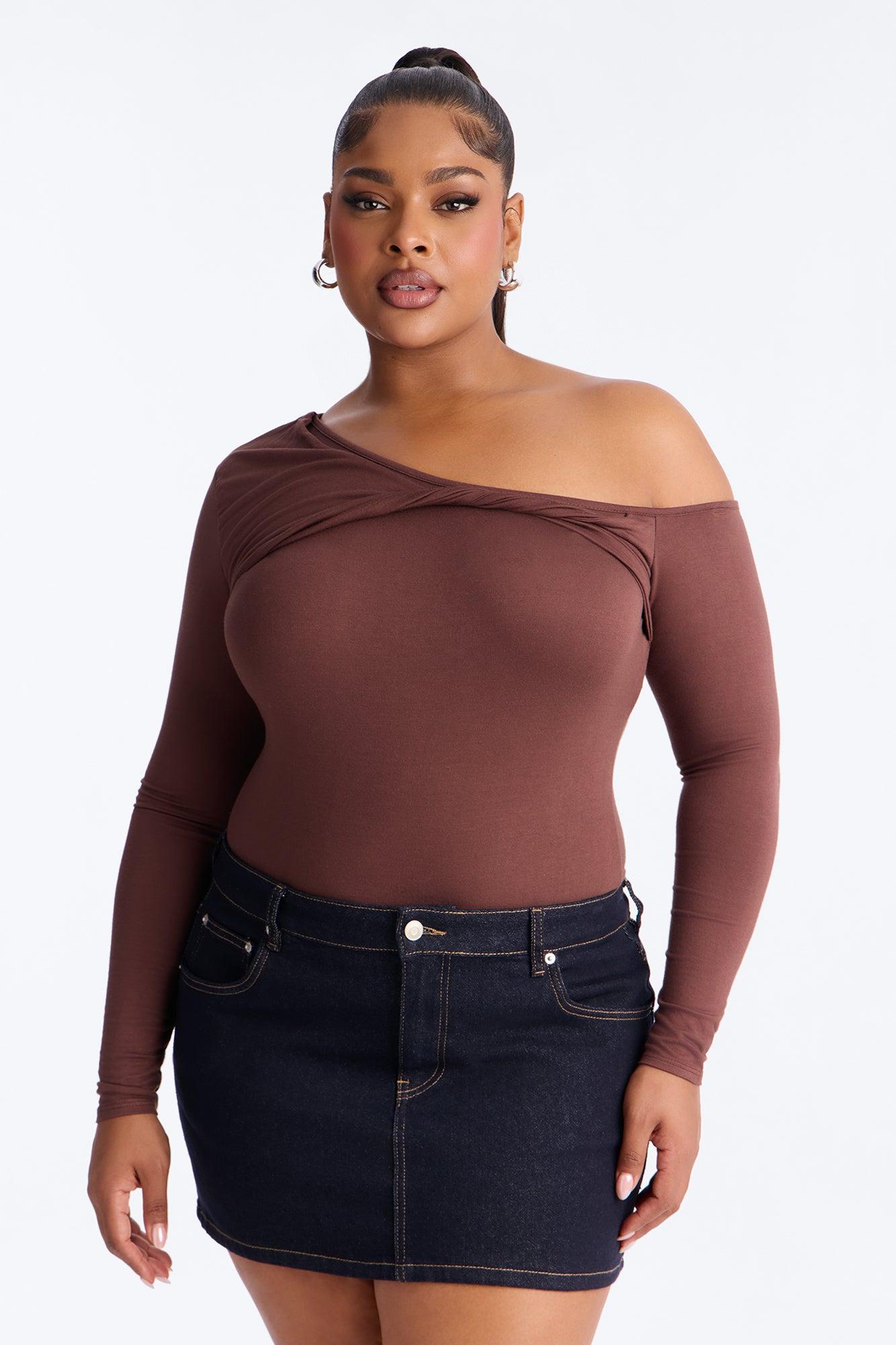 Taylor Ribbed Twist Long Sleeve Top - Chocolate Female Product Image
