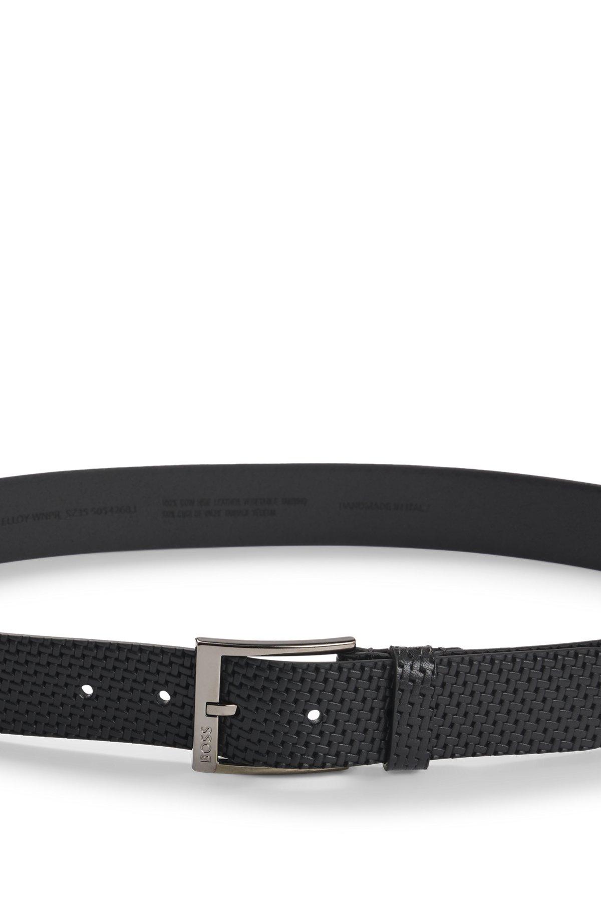 BOSS - Leather belt with woven effect - Black Product Image