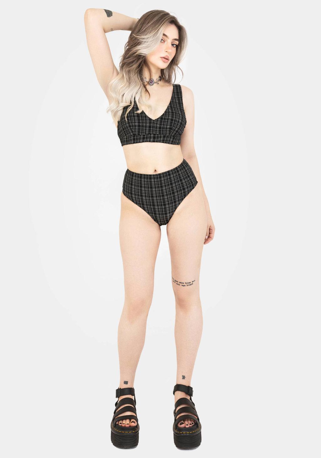Slate Textured Check High Waist Swim Bottoms Product Image