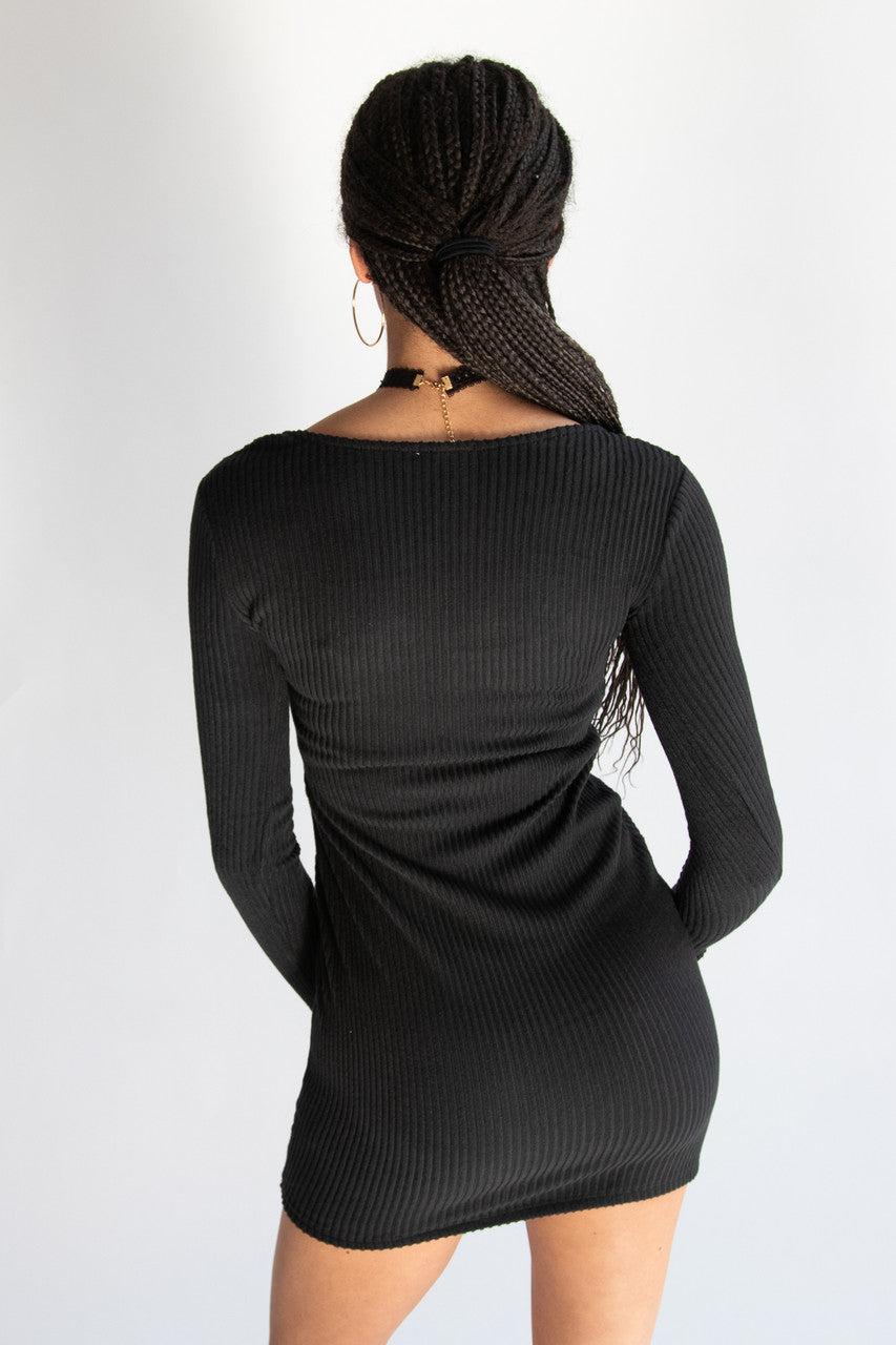 Ribbon Detail Ribbed Sweater Dress Product Image