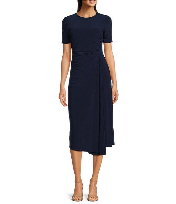 Moda Tara Short Sleeve Stretch Knit Crew Neck Midi Sheath Dress Product Image