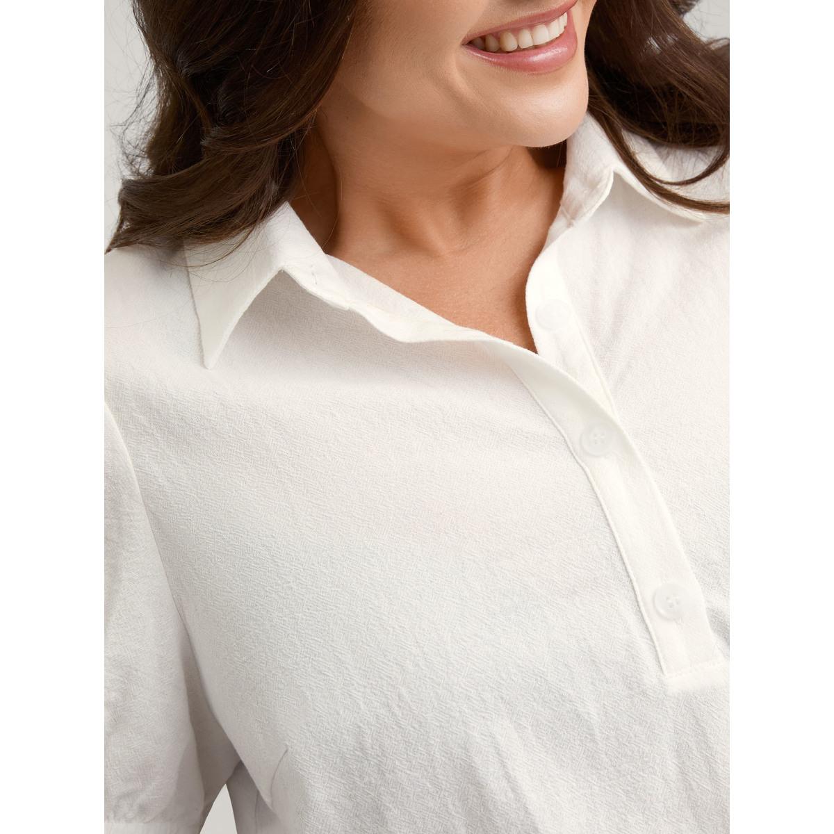 Plus Size Originalwhite Pure Cotton Ruffled Puffy Sleeve Blouse Women Office Short sleeve Shirt collar Office Blouses BloomChic 26/4X Product Image