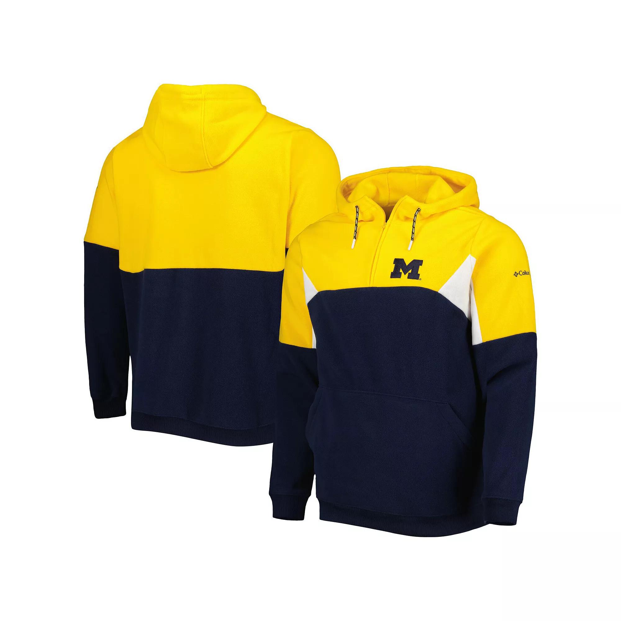 Men's Columbia Navy Michigan Wolverines Lodge Quarter-Zip Pullover Hoodie, Size: Medium, Blue Product Image