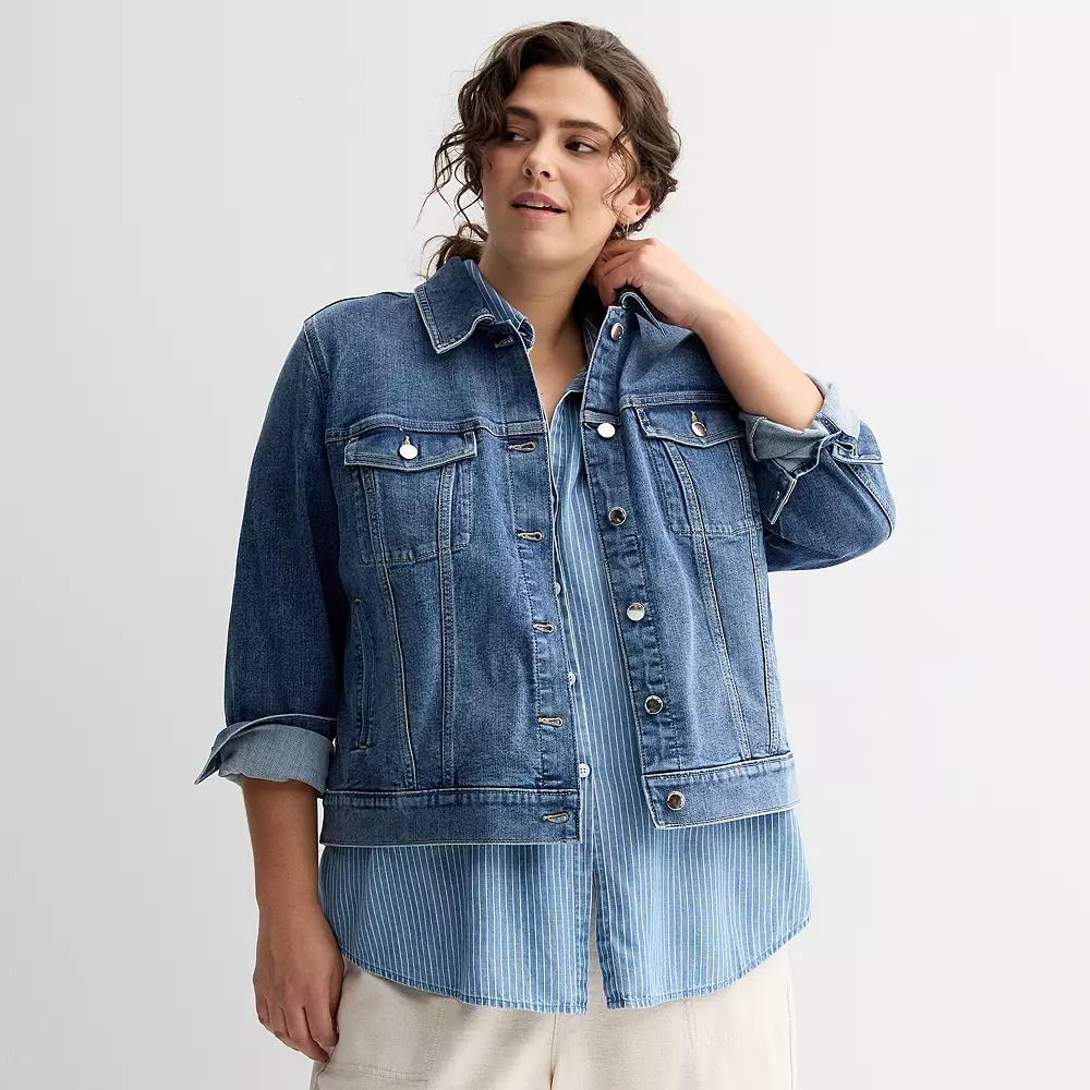 Plus Size Sonoma Goods For Life® Denim Jacket, Women's, Size: 0X, Medium Blue Product Image
