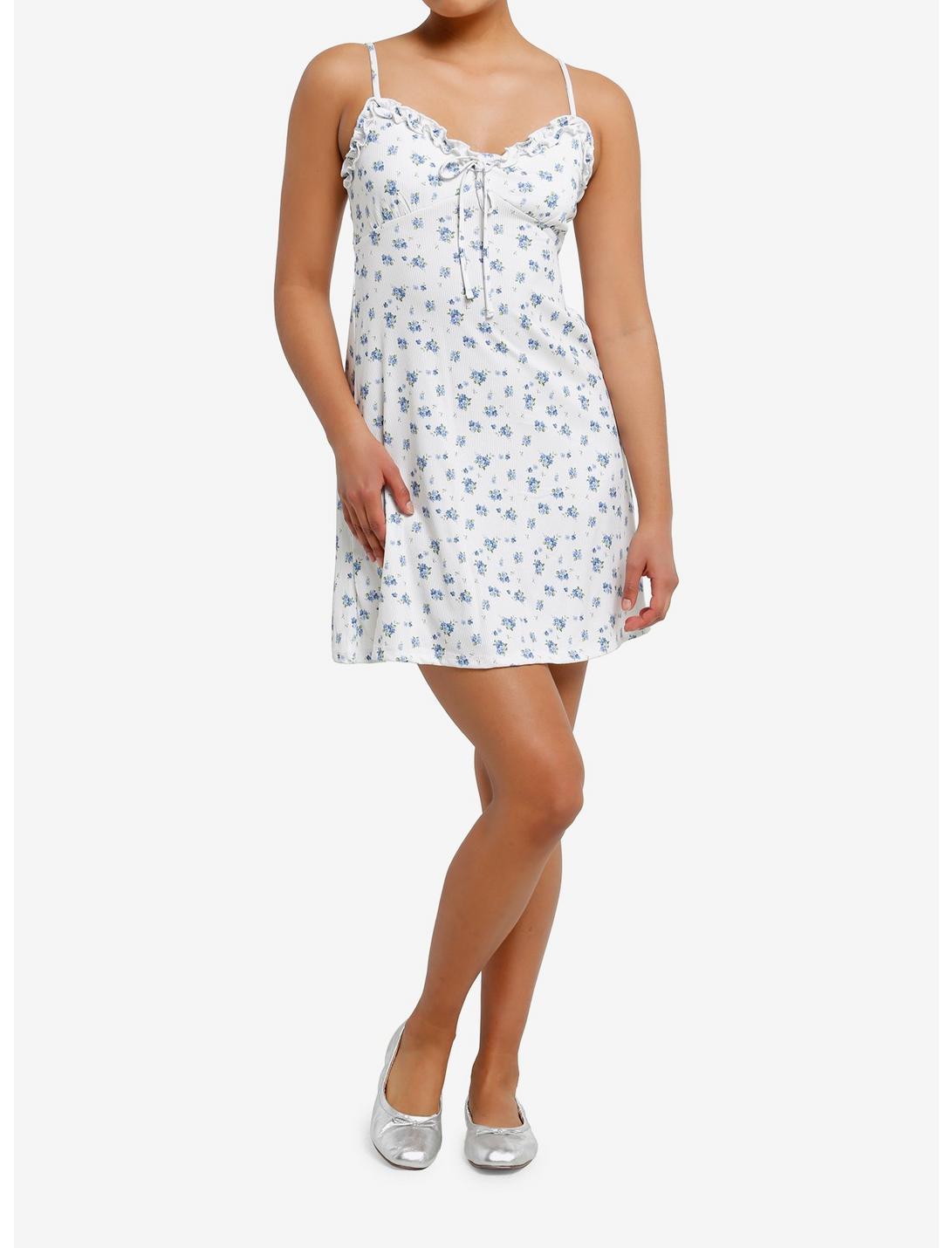 Blue Ditsy Floral Ruffle Empire Cami Dress Product Image