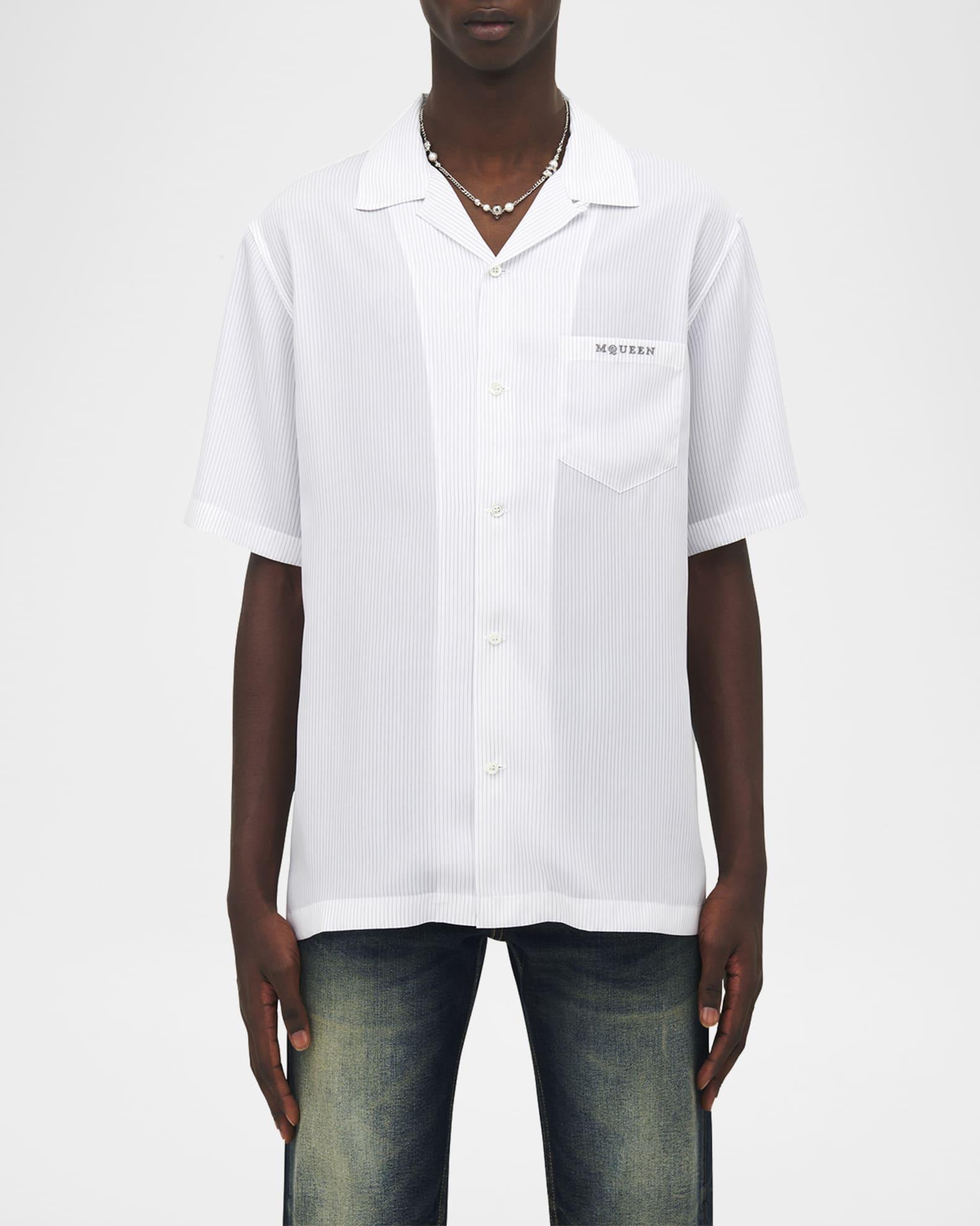 Men's Pinstripe Short-Sleeve Logo Pocket Camp Shirt Product Image