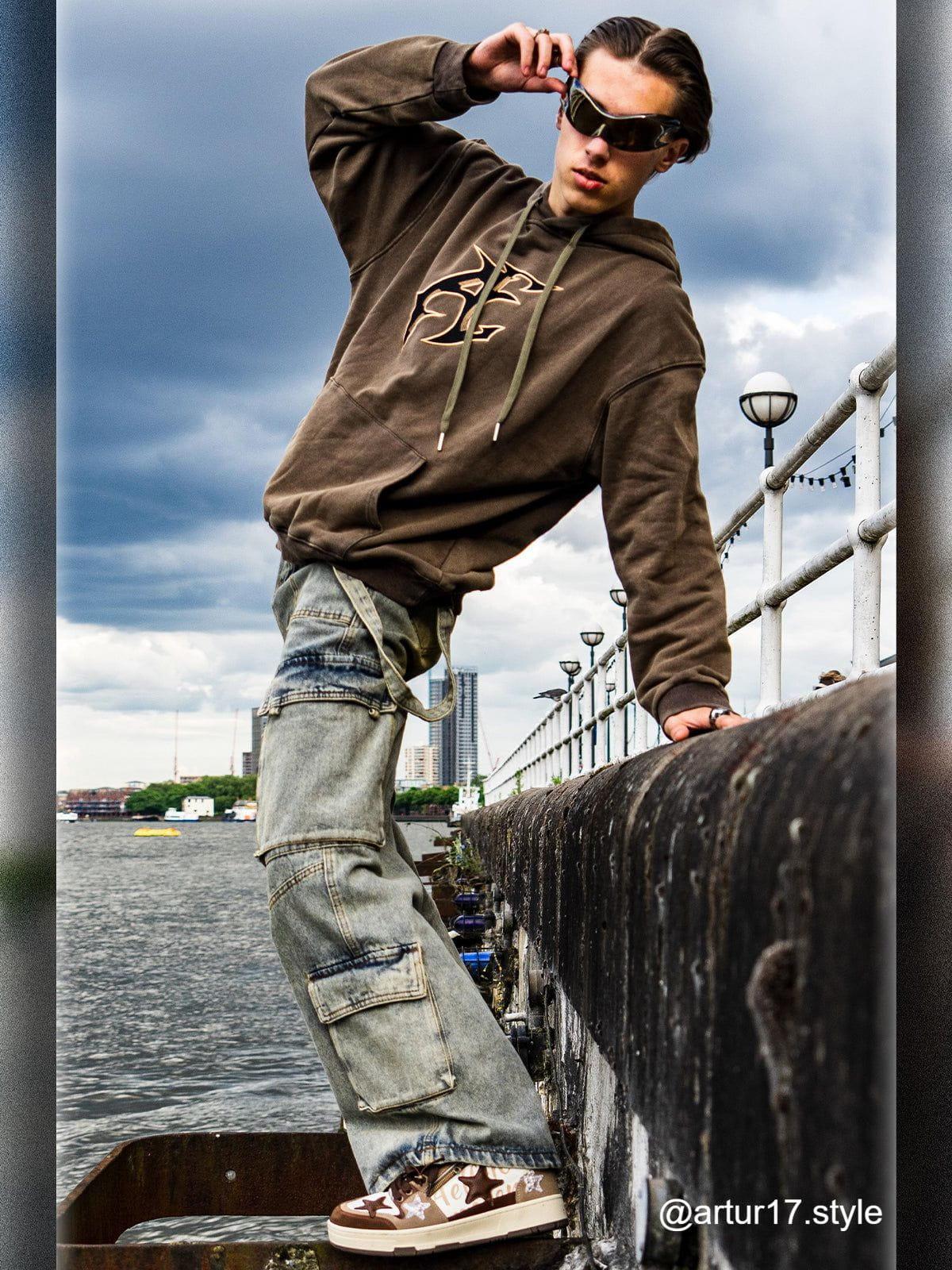 Aelfric Eden Embroidery Washed Pullover Hoodie Product Image