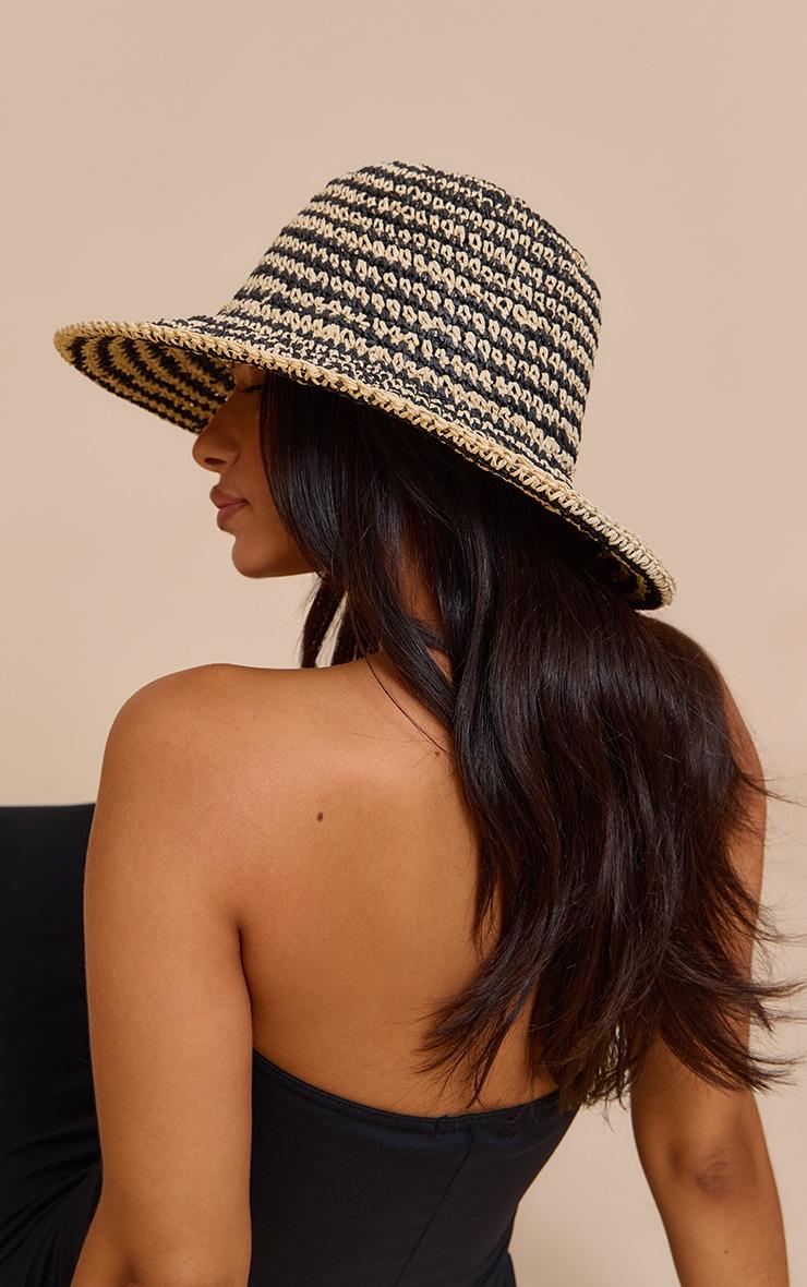 Natural and Black Contrast Raffia Fisherman Hat Product Image