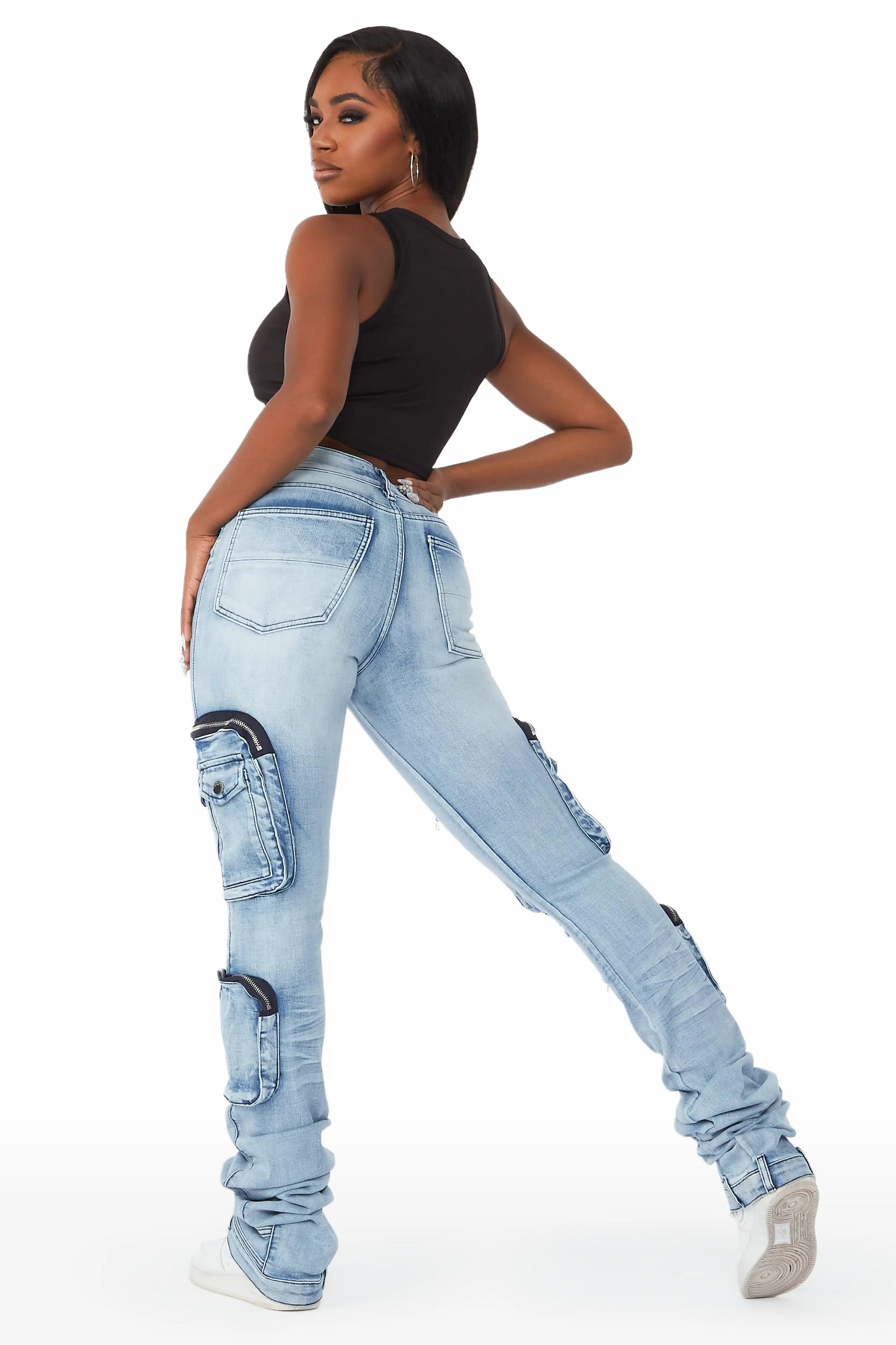 Alisson Light Wash Cargo Super Stacked Jean Female Product Image