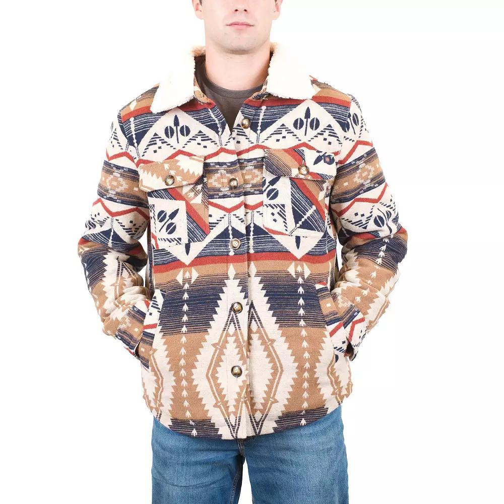 Mens Mountain and Isles Button Front Coat with Faux Sherpa Collar Grey Navy Plaid Product Image