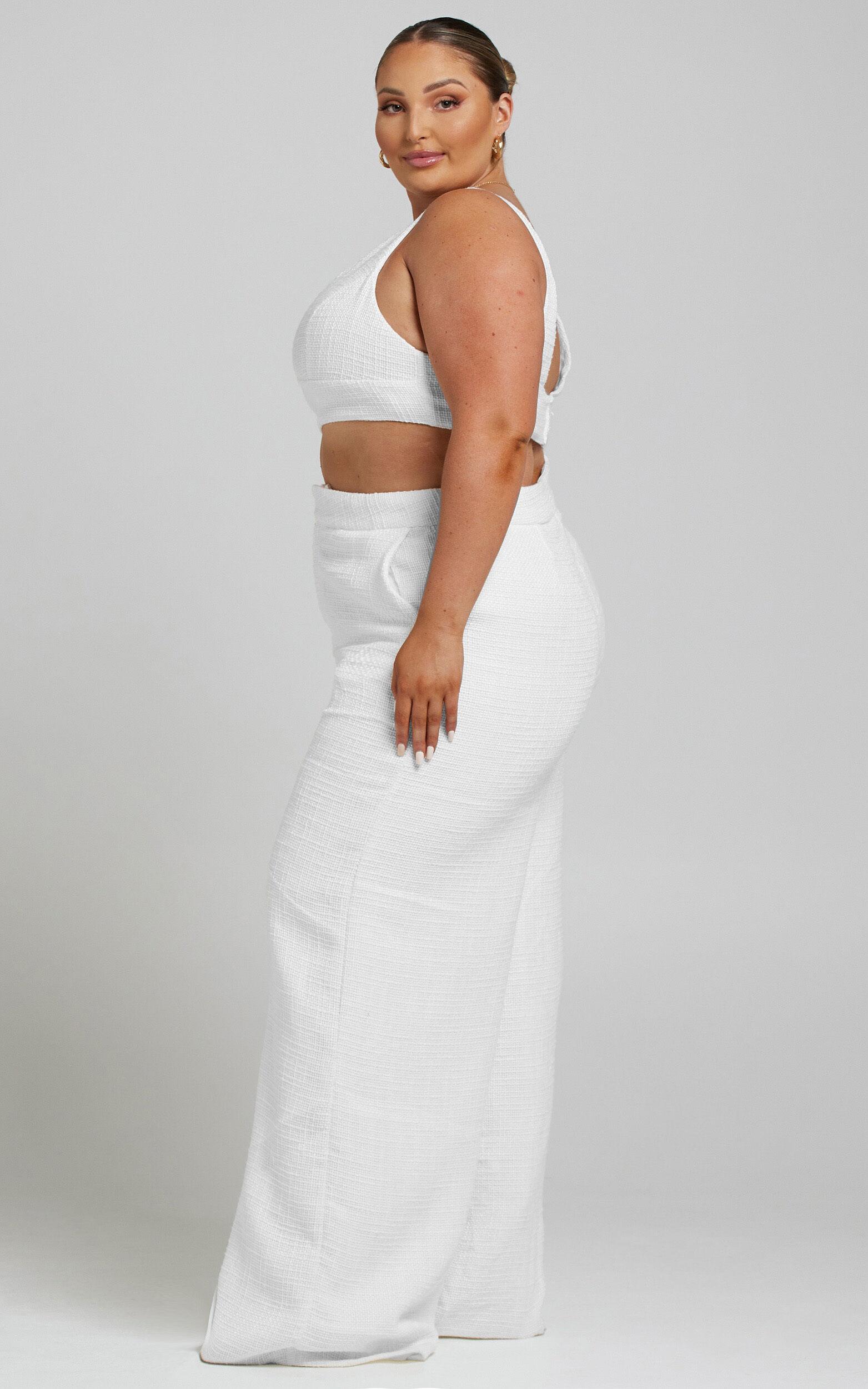 Adelaide Two Piece Set - Crop Top and Wide Leg Pants Set in White Product Image