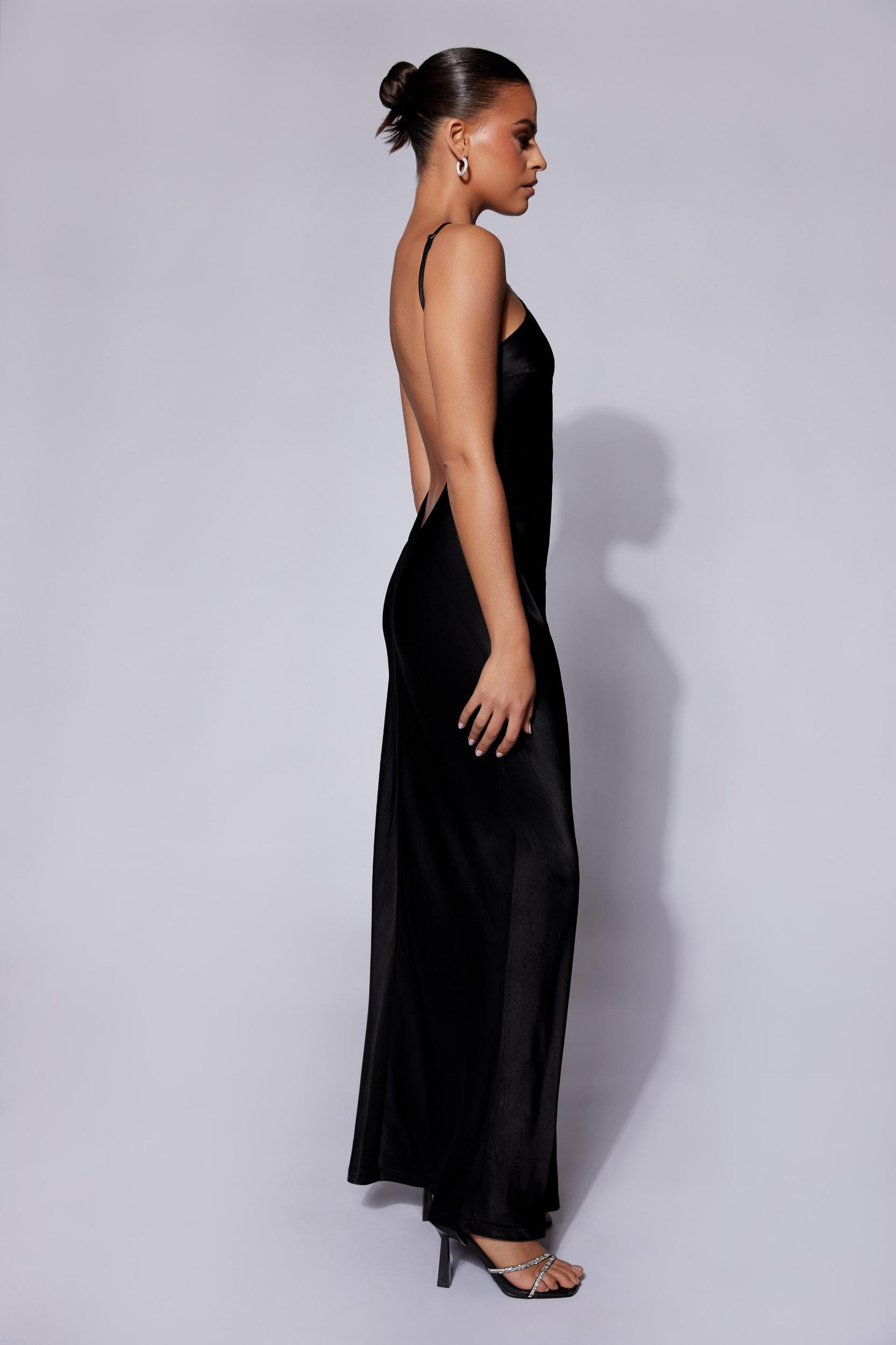 Lucia Satin Cut Out Maxi Dress - Black Product Image