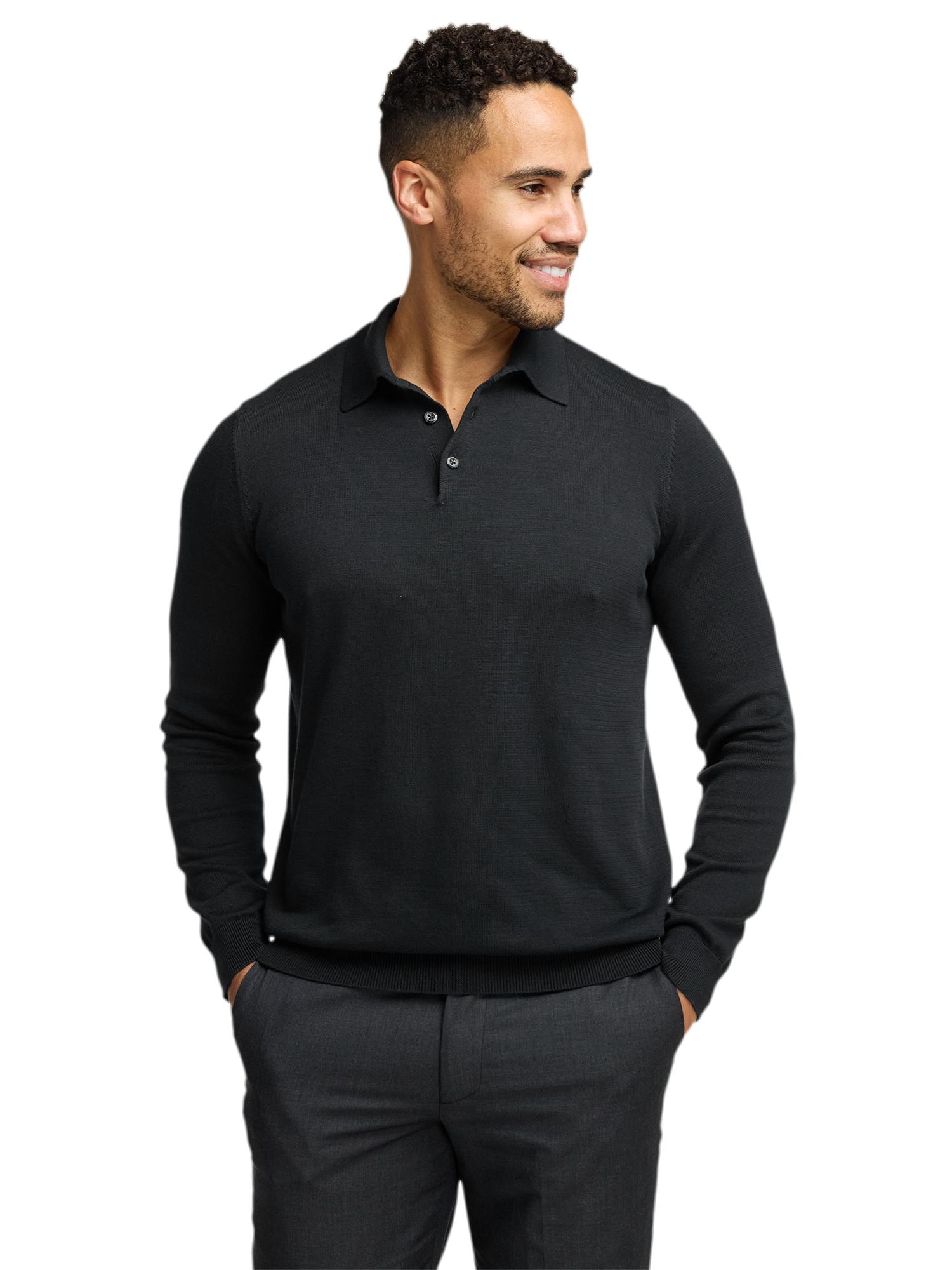 Supima Cotton Three Button Polo - Black Product Image