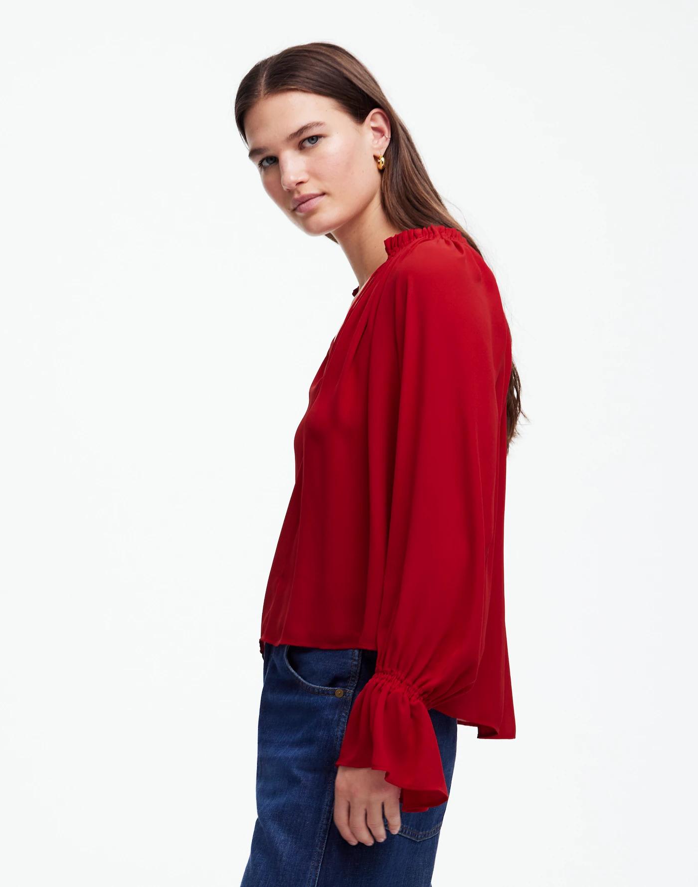 Long-Sleeve Tie-Neck Top Product Image