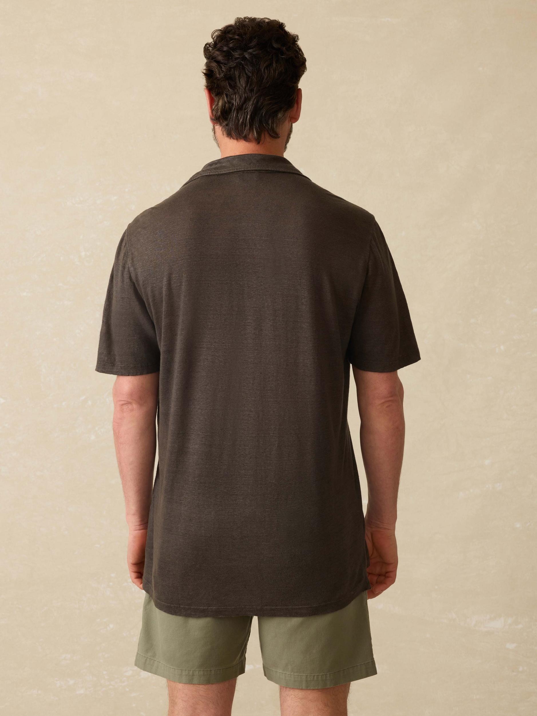 Short-Sleeve Linen Polo - Washed Black Male Product Image