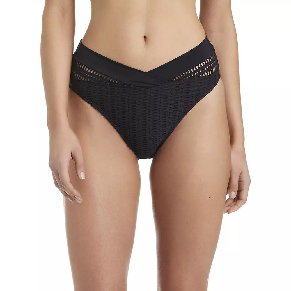 Women's Modern Supply by Sanctuary High Leg V-Waist Swim Suit Bottoms, Size: Large, Black Product Image