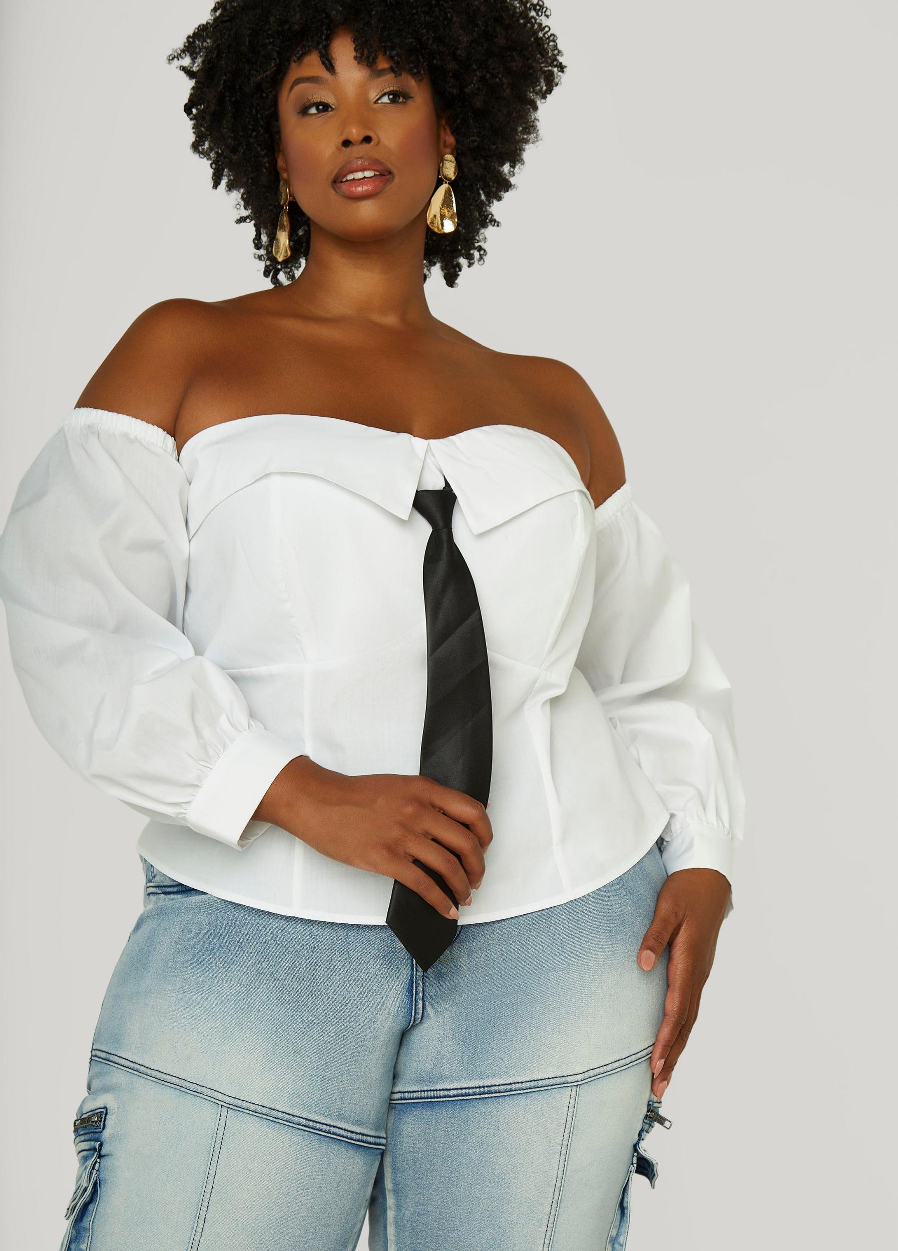 Off The Shoulder Tie Detailed Shirt Product Image