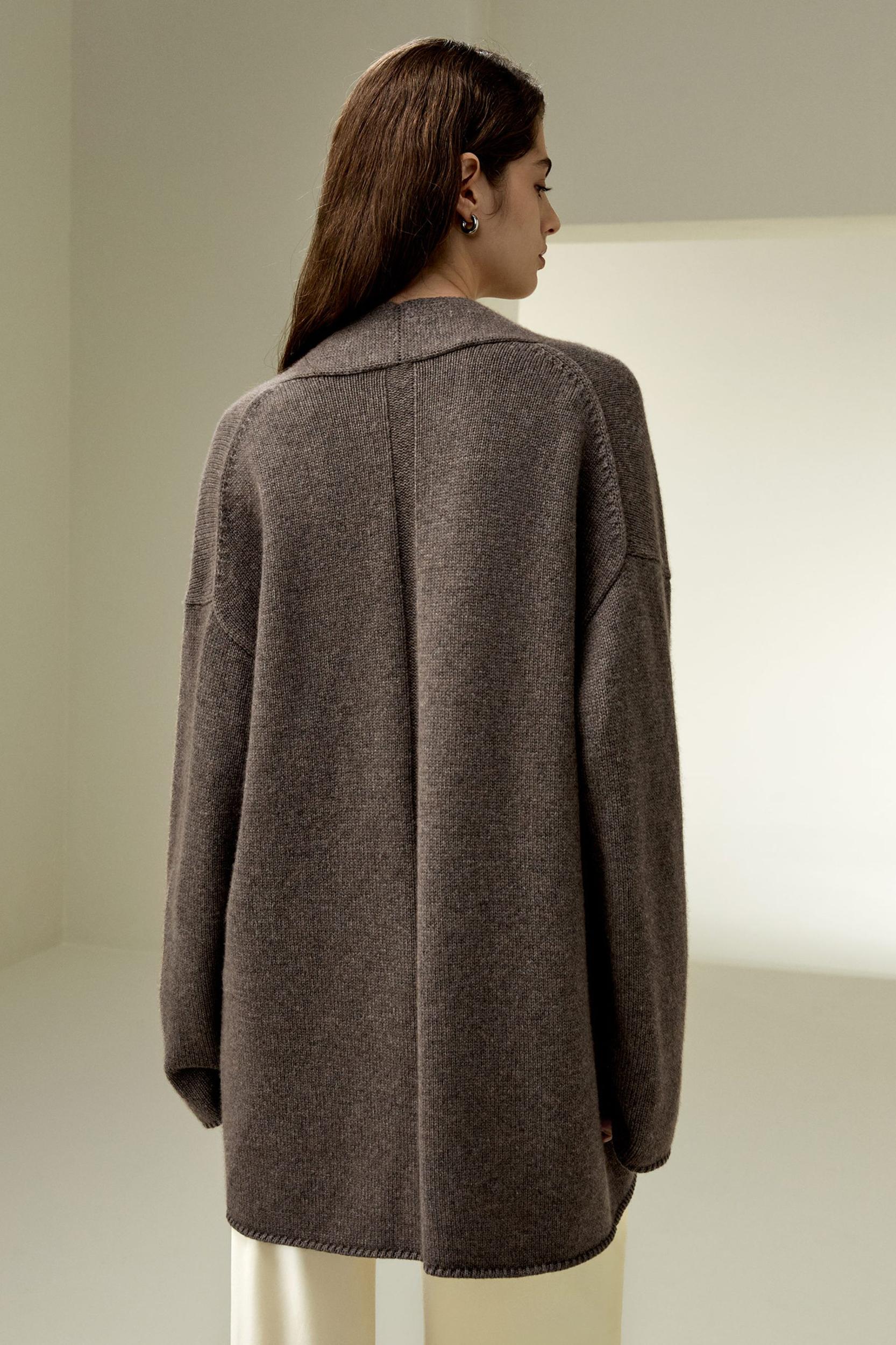 Long Open-Front Knit Cardigan Product Image