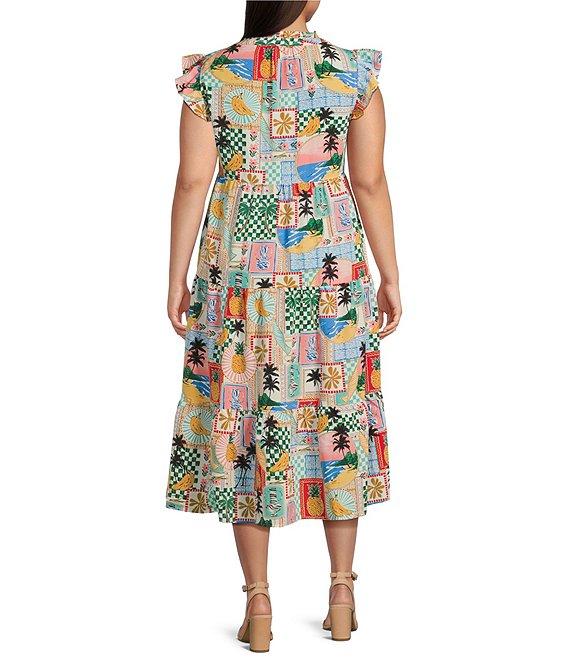 Skies Are Blue Plus Flutter Sleeve Printed Midi Dress Product Image