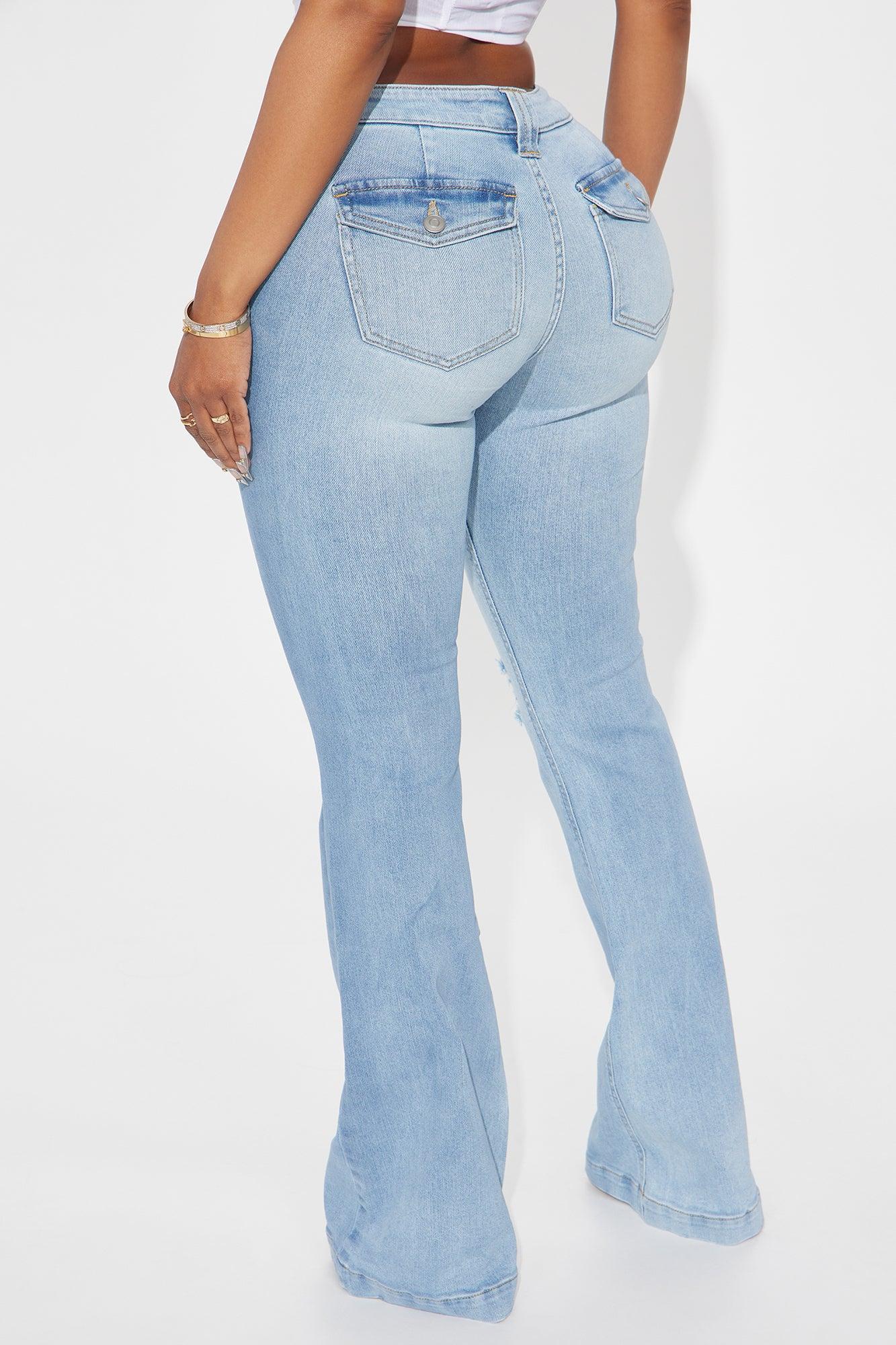 Checking It Out Stretch Flare Jeans - Light Wash Product Image