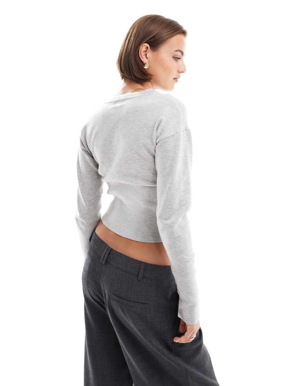 Cotton On everfine round neck cardigan in gray cable Product Image