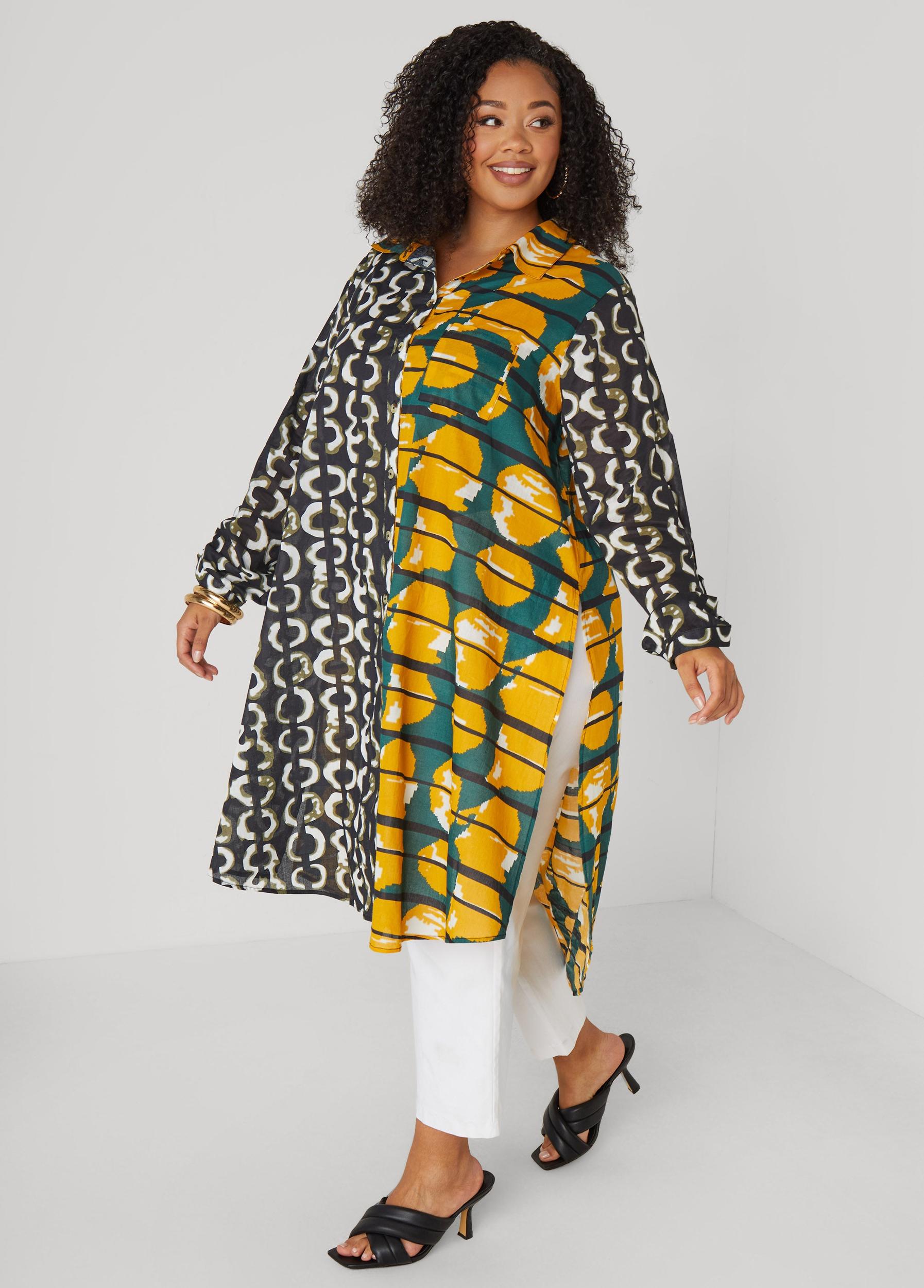 Plus Size Abstract Cotton Duster Shirt Ashley Stewart Product Image