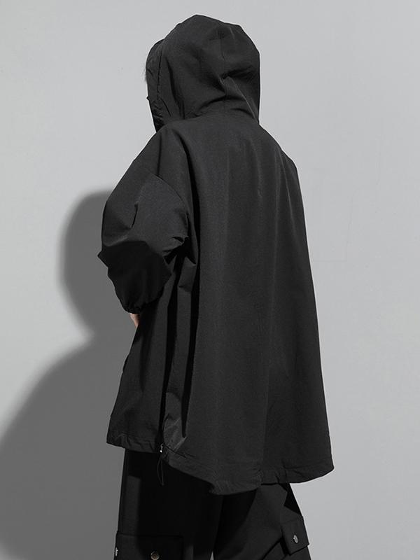 Fashion Irregularity Loose Solid Color Zipper Hooded Outerwear Product Image