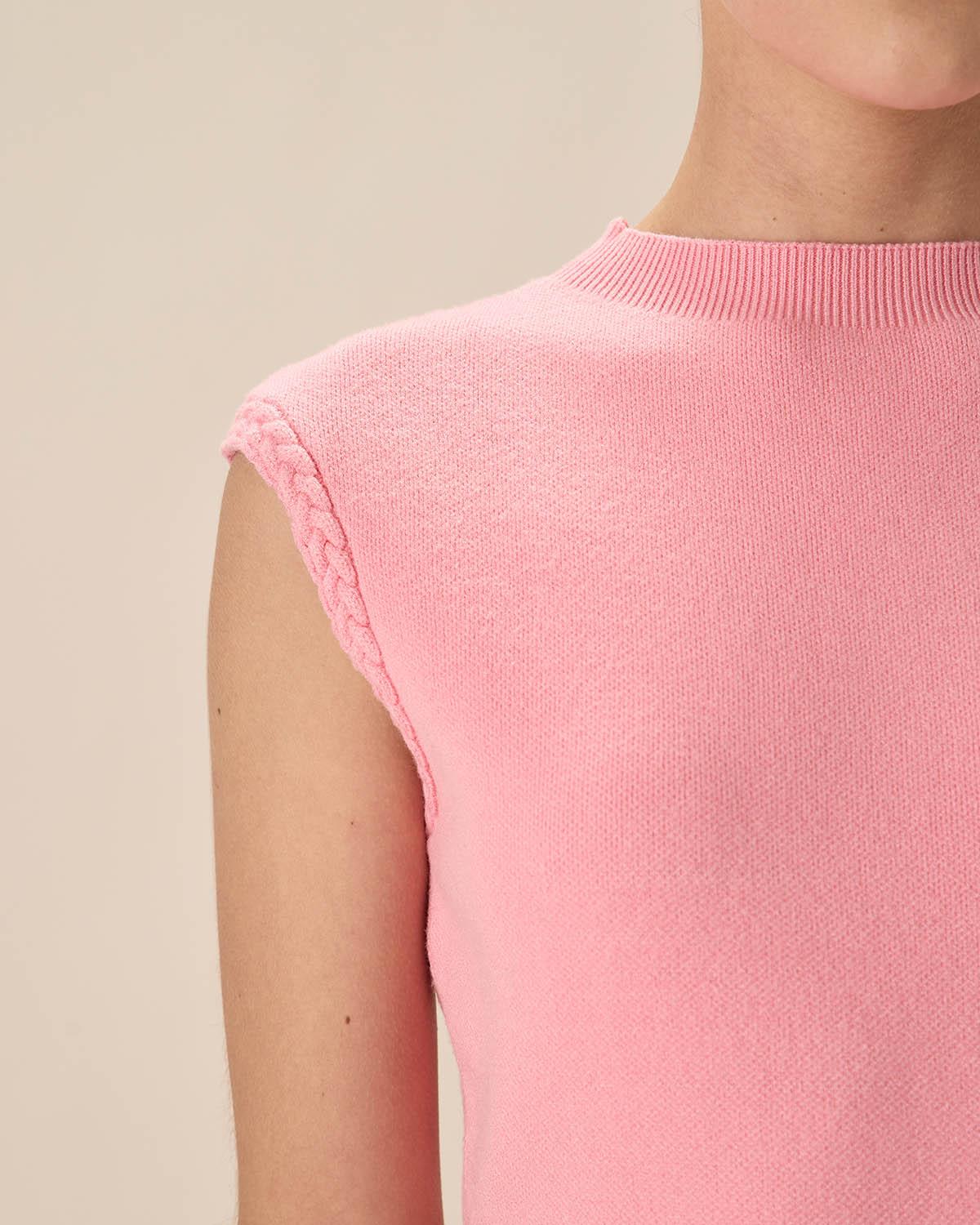 Pink Mock Neck Pocket Sweater Dress Product Image