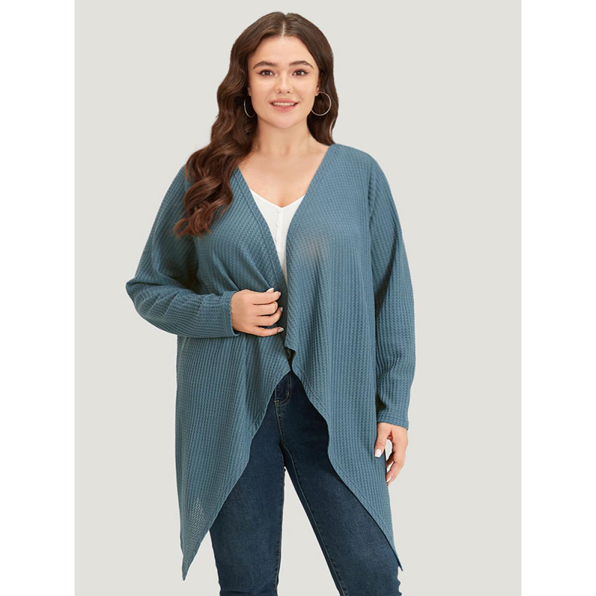 Plus Size Supersoft Essentials Waffle Knit Asymmetrical Hem Kimono Women Aegean Casual Drape Everyday Kimonos BloomChic 10/M Product Image