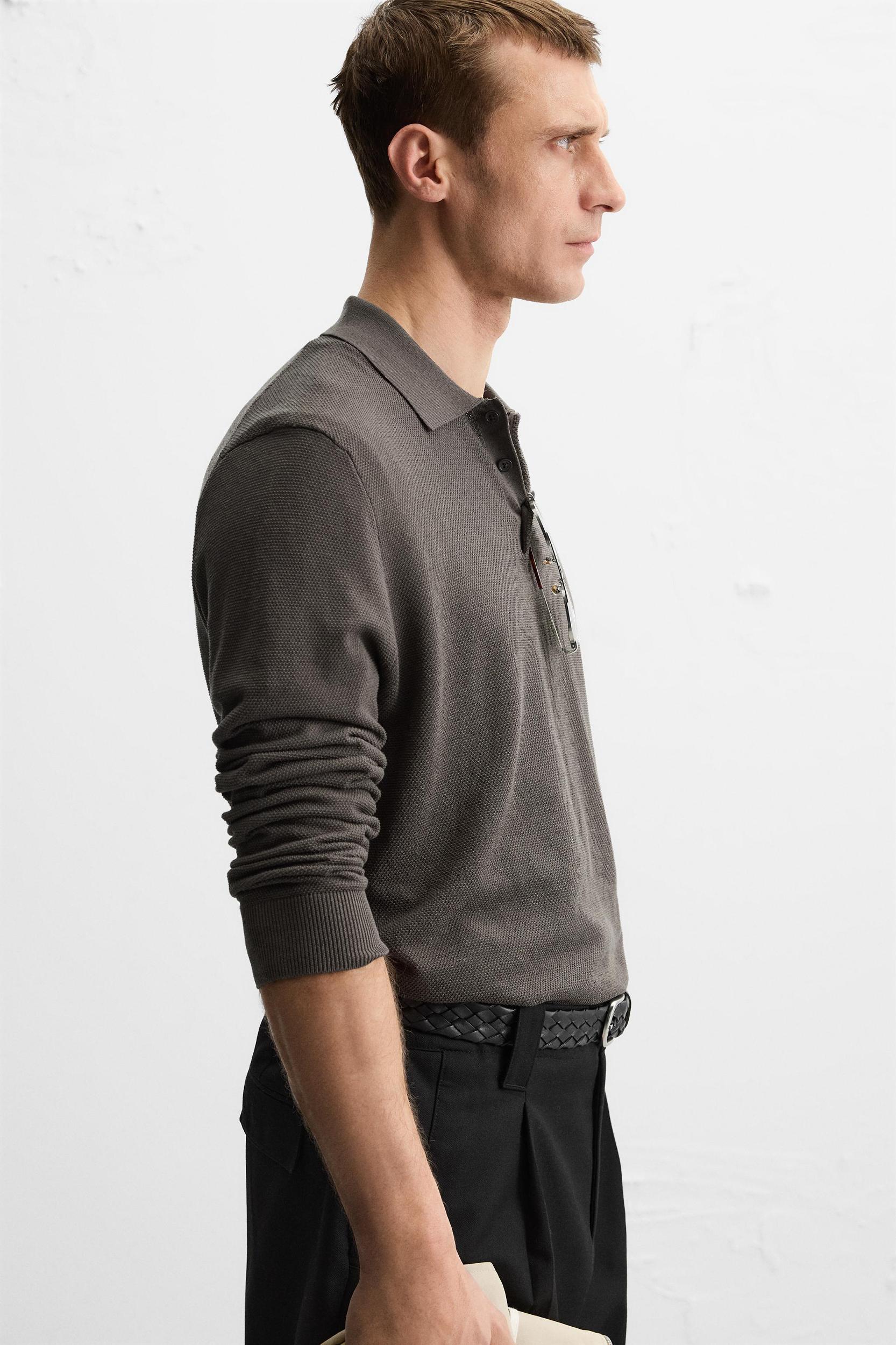 SILK COTTON KNIT POLO Product Image
