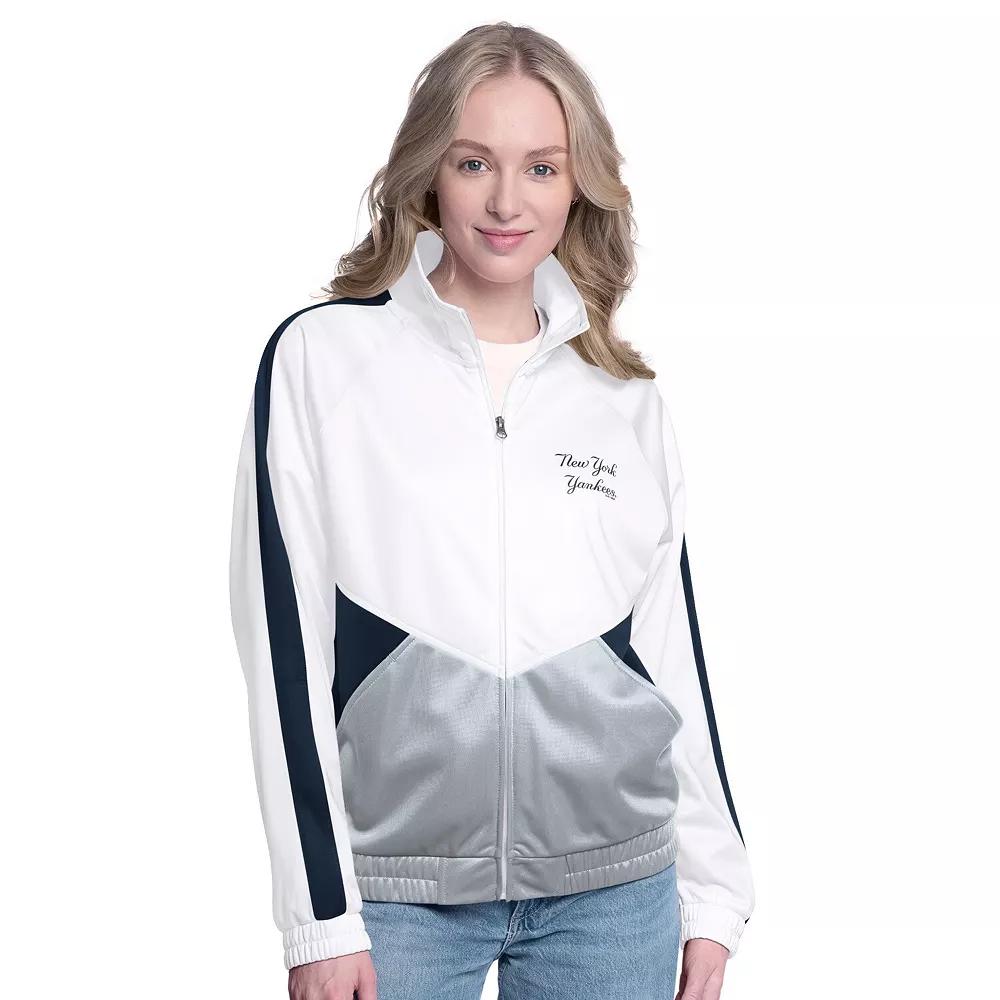 Women's G-III Sports by Carl Banks White/Royal New York Mets Rally Rhinestone Raglan Full-Zip Track Jacket,  Product Image