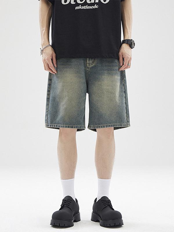 Men's Vintage Washed Loose Denim Shorts Product Image