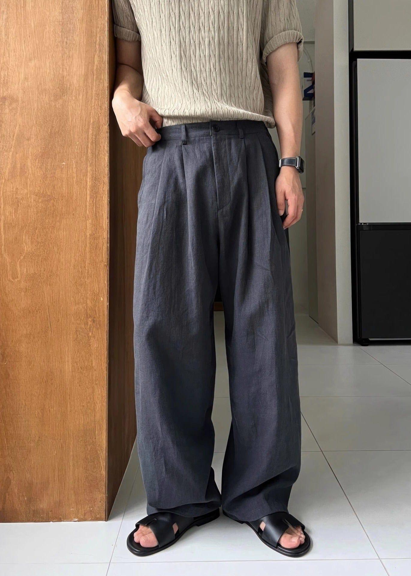 RT No. 18308 LINEN FOLDED PLEATED STRAIGHT PANTS Product Image
