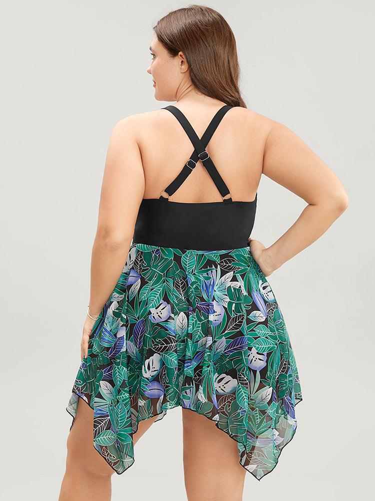 Tropical Ruched Ties Hanky Hem Crisscross Swim Dress Female Product Image