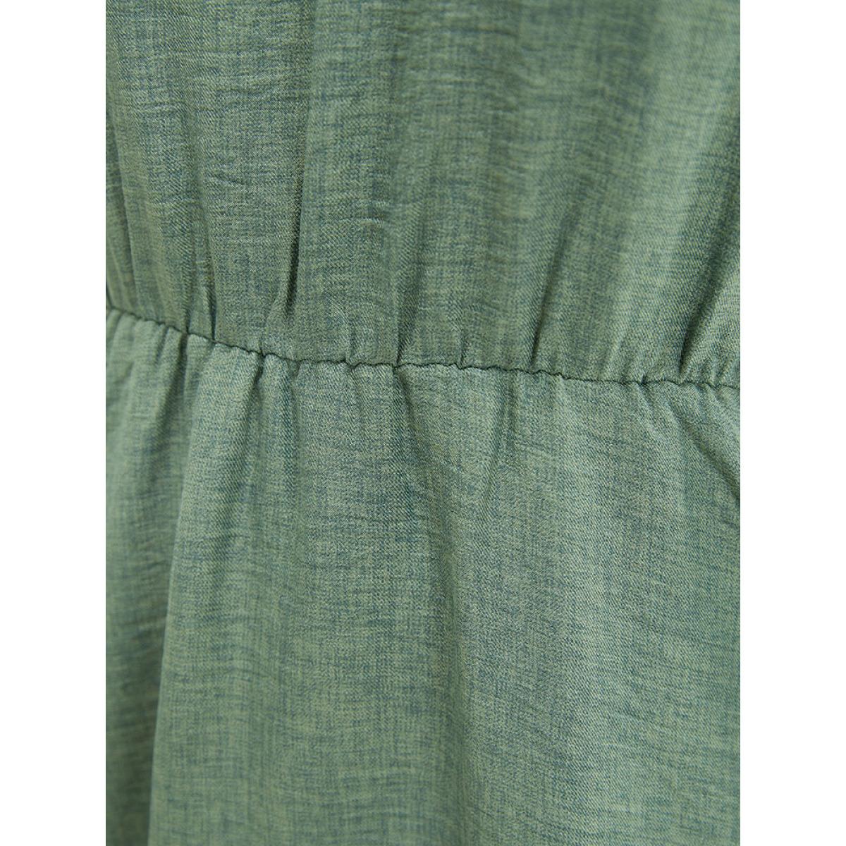 Plus Size Solid Pleated Detail Lace Pocket Ruffle Sleeve Dress Emerald Women Elegant Pleated V-neck Short sleeve Curvy Midi Dress BloomChic 18-20/2X Product Image