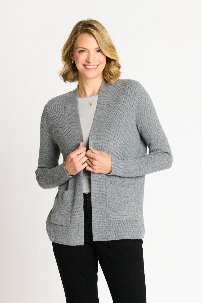 Waffle Stitch Cardigan Sweater with Pocket, Medium Grey Heather Product Image