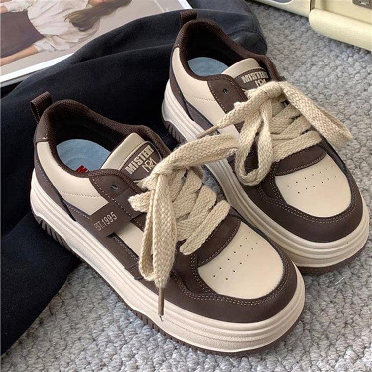 Two Tone Lettering Platform Sneakers Product Image