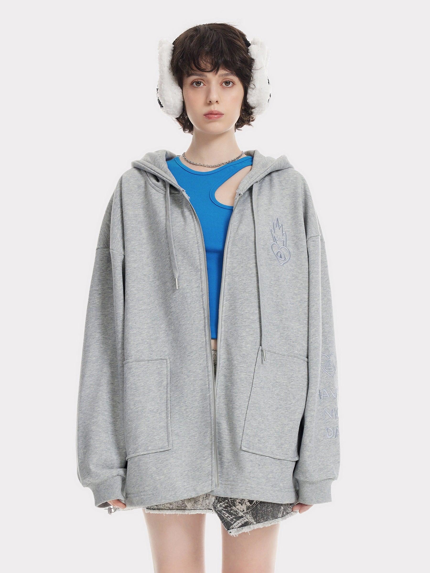 Aelfric Eden Embroidery Rabbit Ears Zip Up Hoodie Product Image