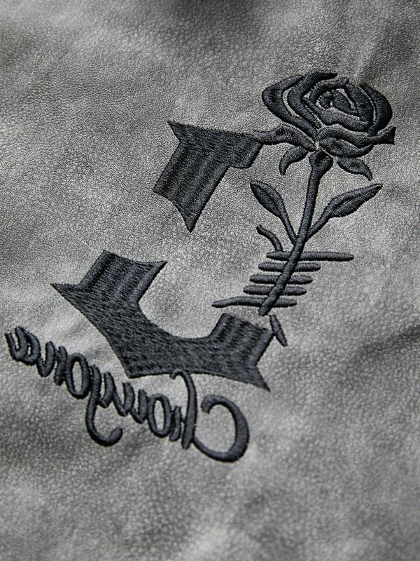 Men's Tie Dye Embroidery Leather Splice Jacket Product Image