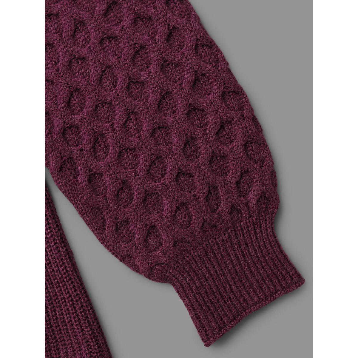 Plus Size Plain Ribbed Knit Waist Cinched Pullover Burgundy Women Timeless Bodycon Long Sleeve V-neck Elegant Pullovers BloomChic 26/4X Product Image