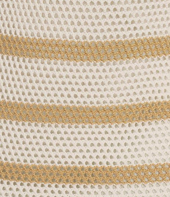 Le' AL.X Stripe Knit Wide Mesh Polo Collar V-Neck Short Sleeve Sheath Maxi Dress Product Image