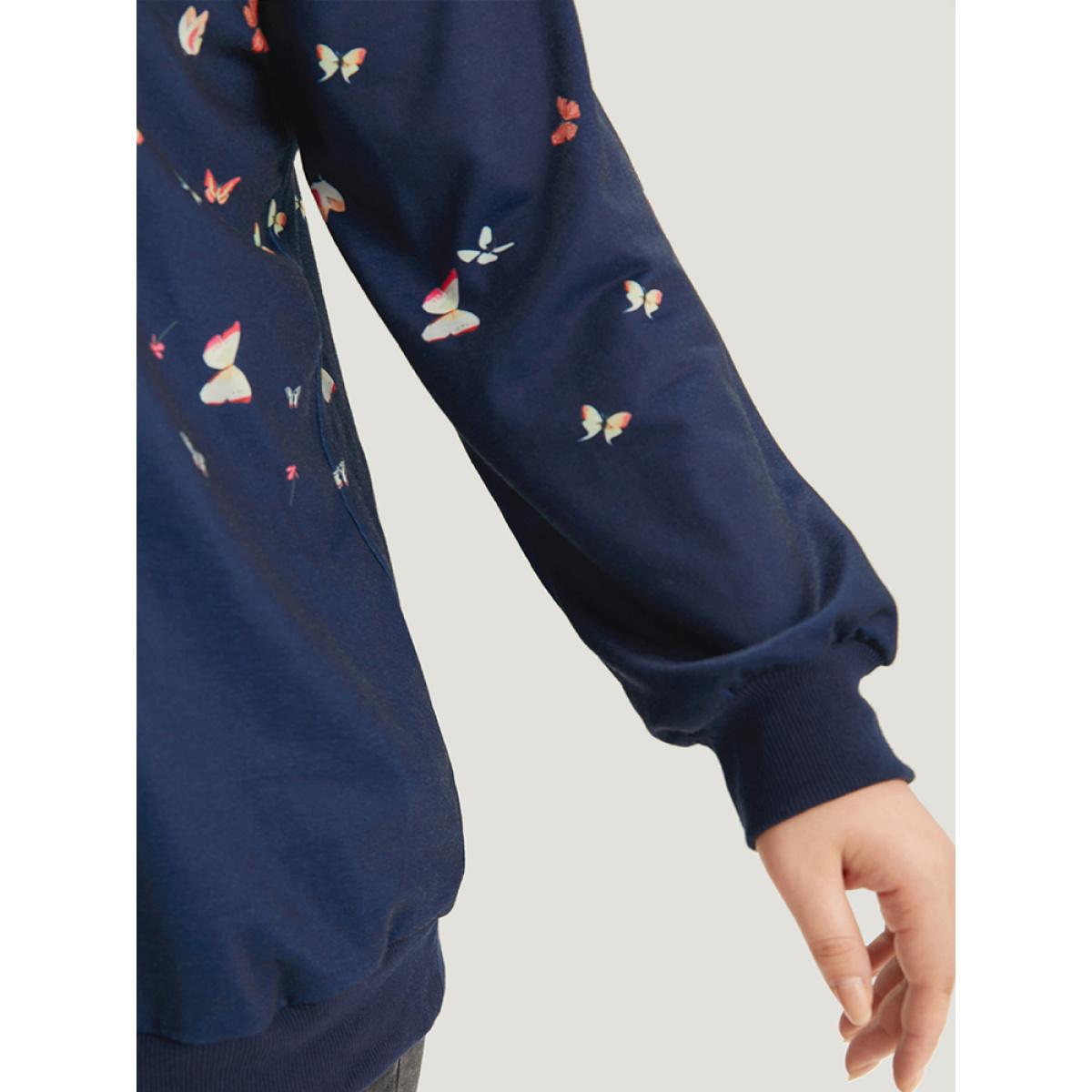 Plus Size Boho Print Elastic Cuffs Round Neck Sweatshirt Women Blue Elegant Elastic cuffs Round Neck Dailywear Sweatshirts BloomChic 30/6X Product Image