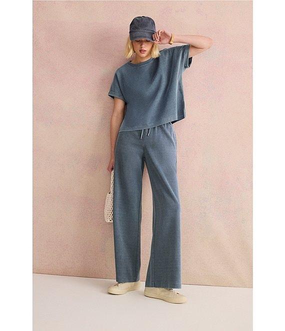 Splendid Coordinating Indigo Wide Leg Cotton Knit Pants Product Image