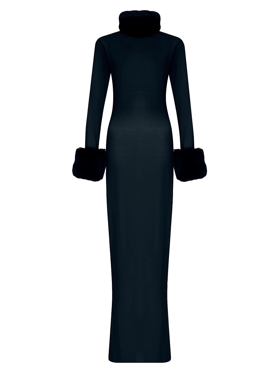 Womens Priscilla Silk & Faux-Fur Gown Product Image