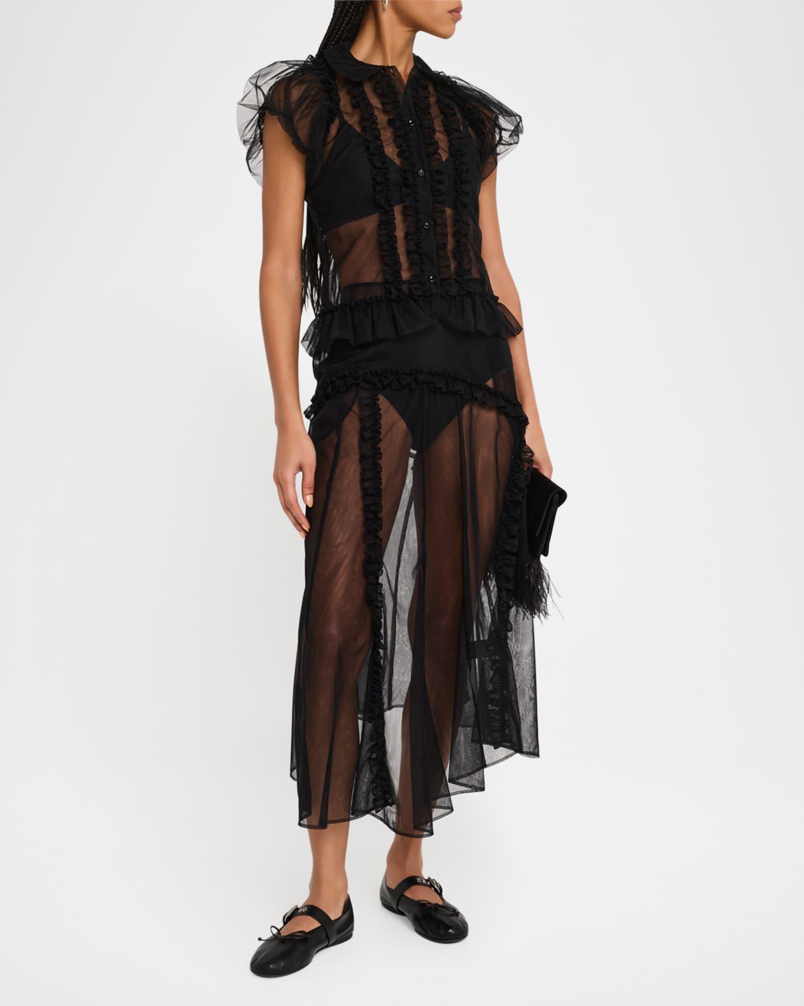 Sheer Puff-Sleeve Ruffle Shirt Product Image