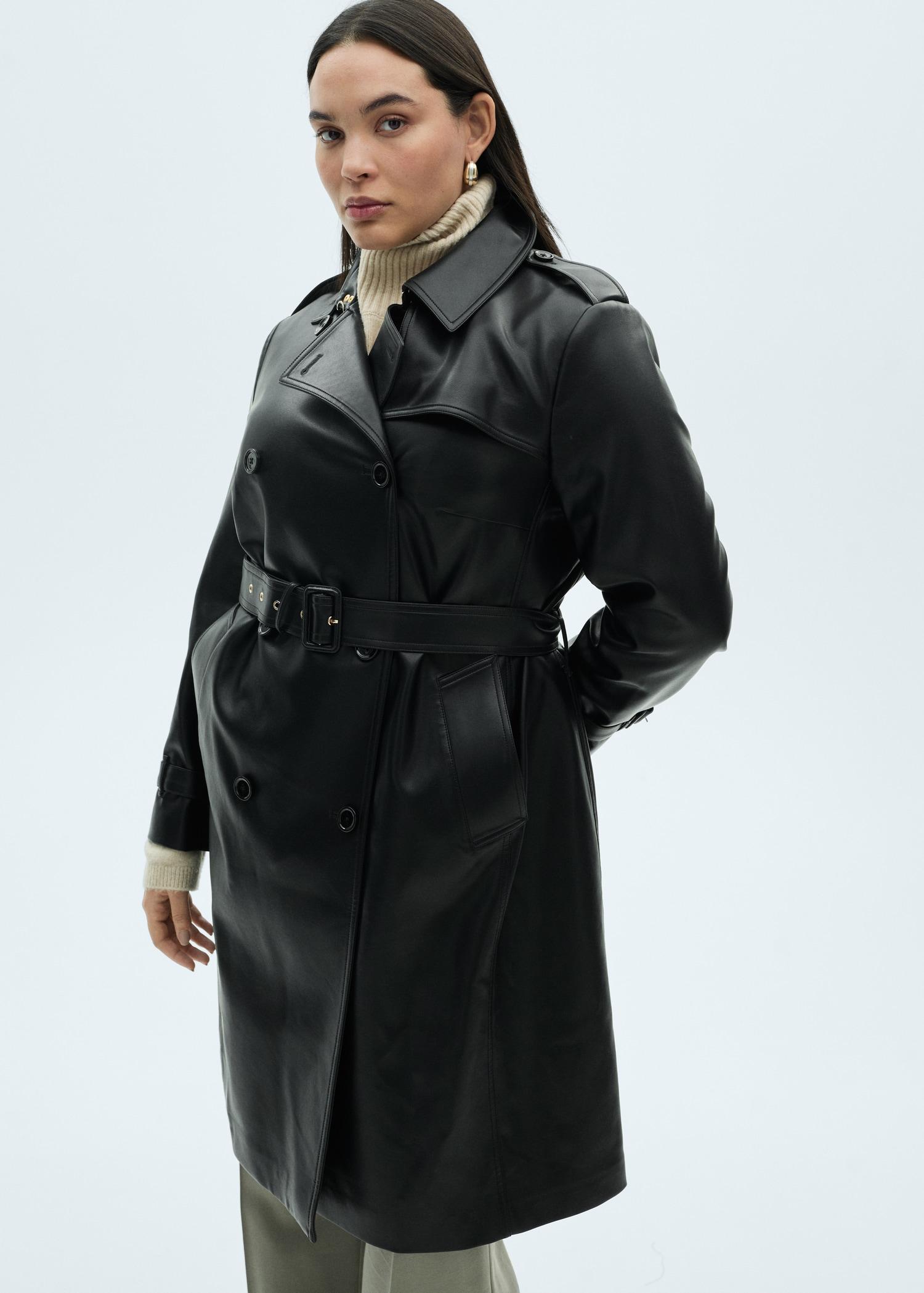 Leather-effect trench coat - Women | MANGO USA Product Image