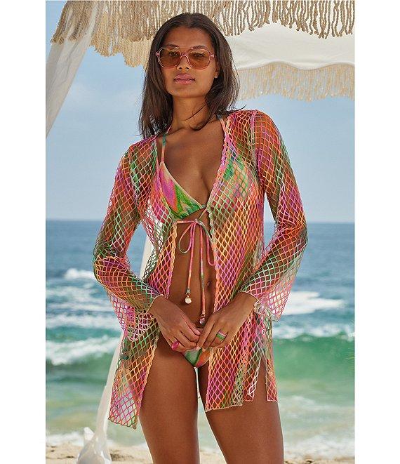Becca By Rebecca Virtue Mirage Fishnet Flare Sleeve Tunic Swim Cover-Up Product Image